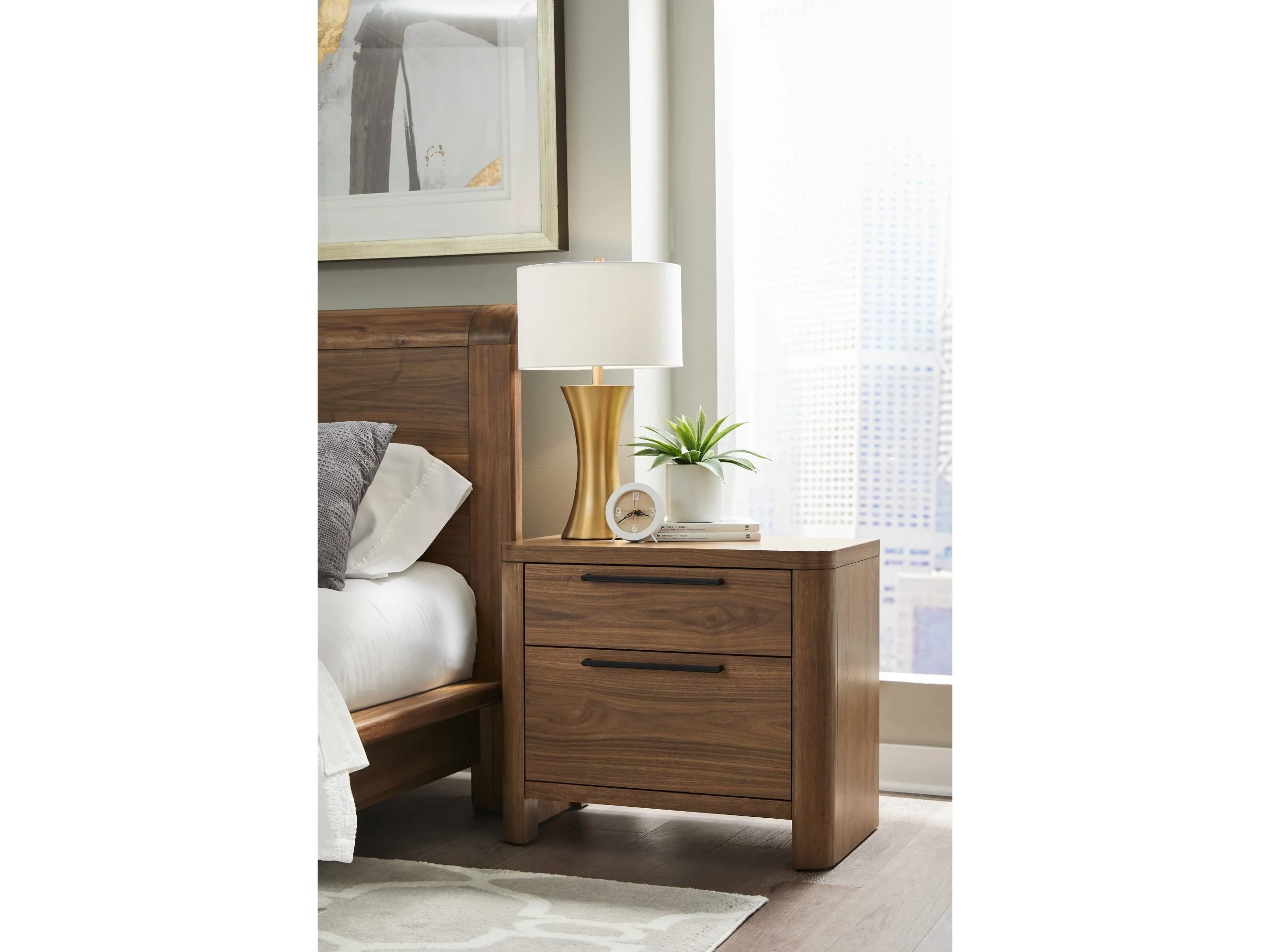 Totes English Walnut Two Drawer Nightstand