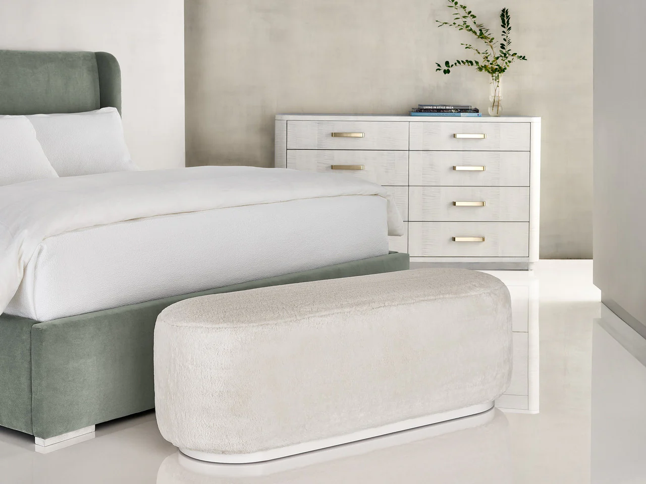Tranquility Bunny Cream/Glacier Upholstered Bench