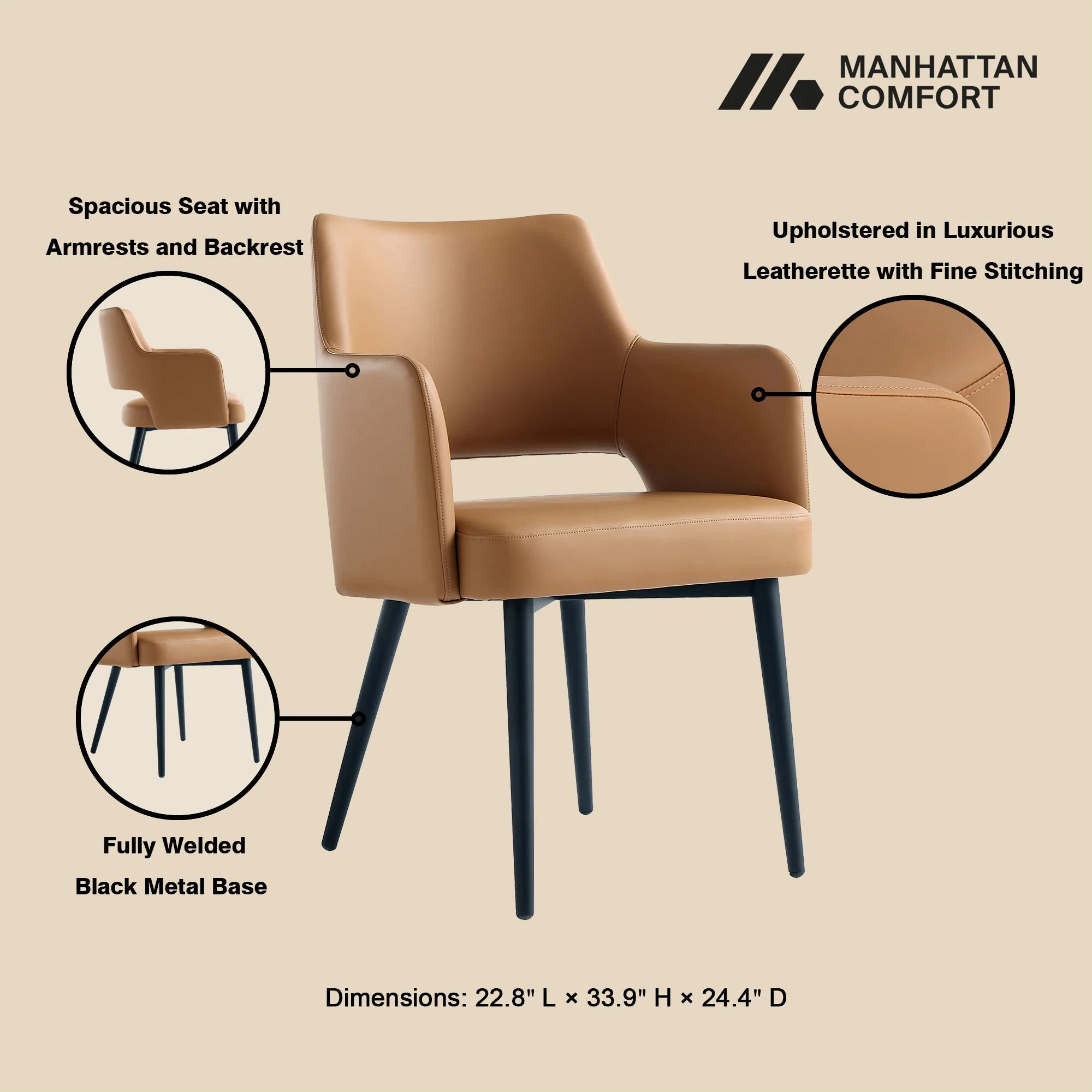 Tremont Dining Arm Chair in Saddle - Image 4