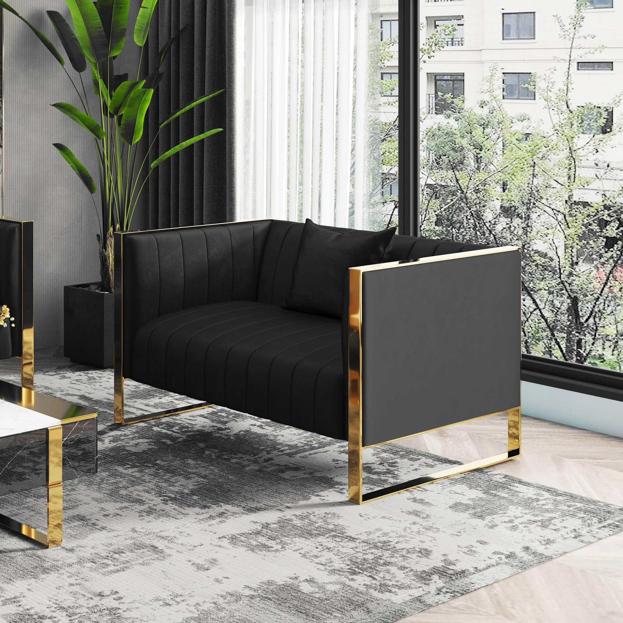Trillium Loveseat in Black and Gold - Image 2