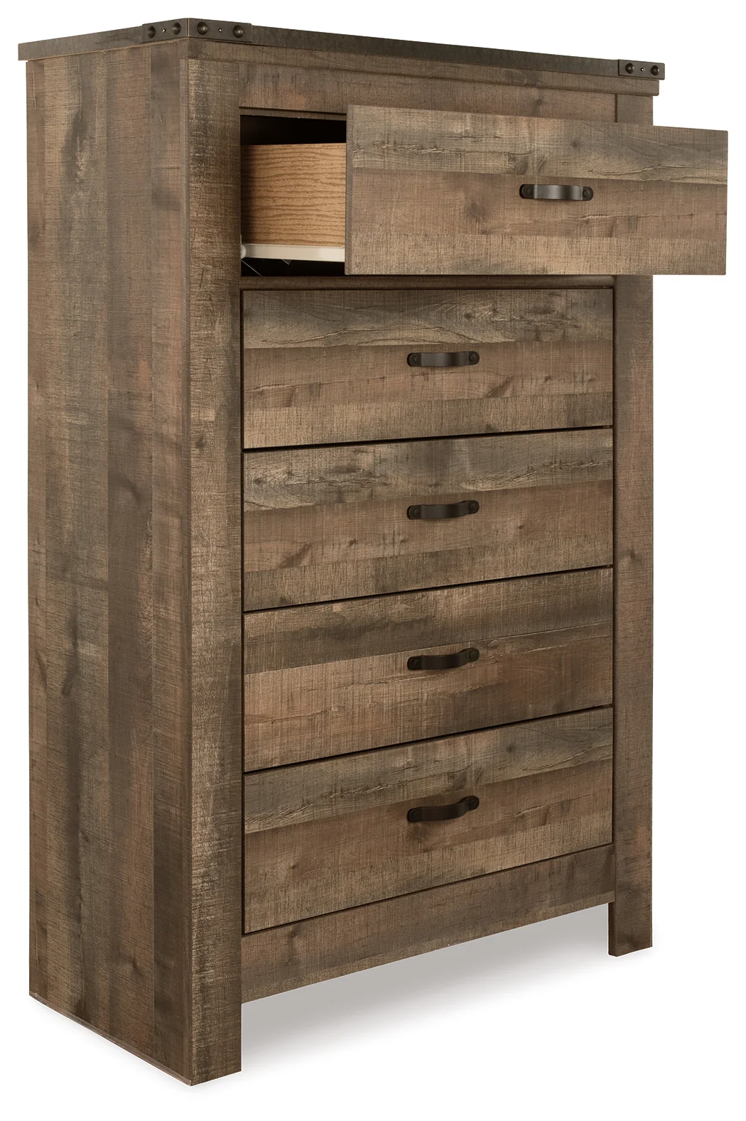 Trinell Brown King Panel Bedroom Set with. Dresser, Mirror, Chest and 2 Nightstands - Image 5