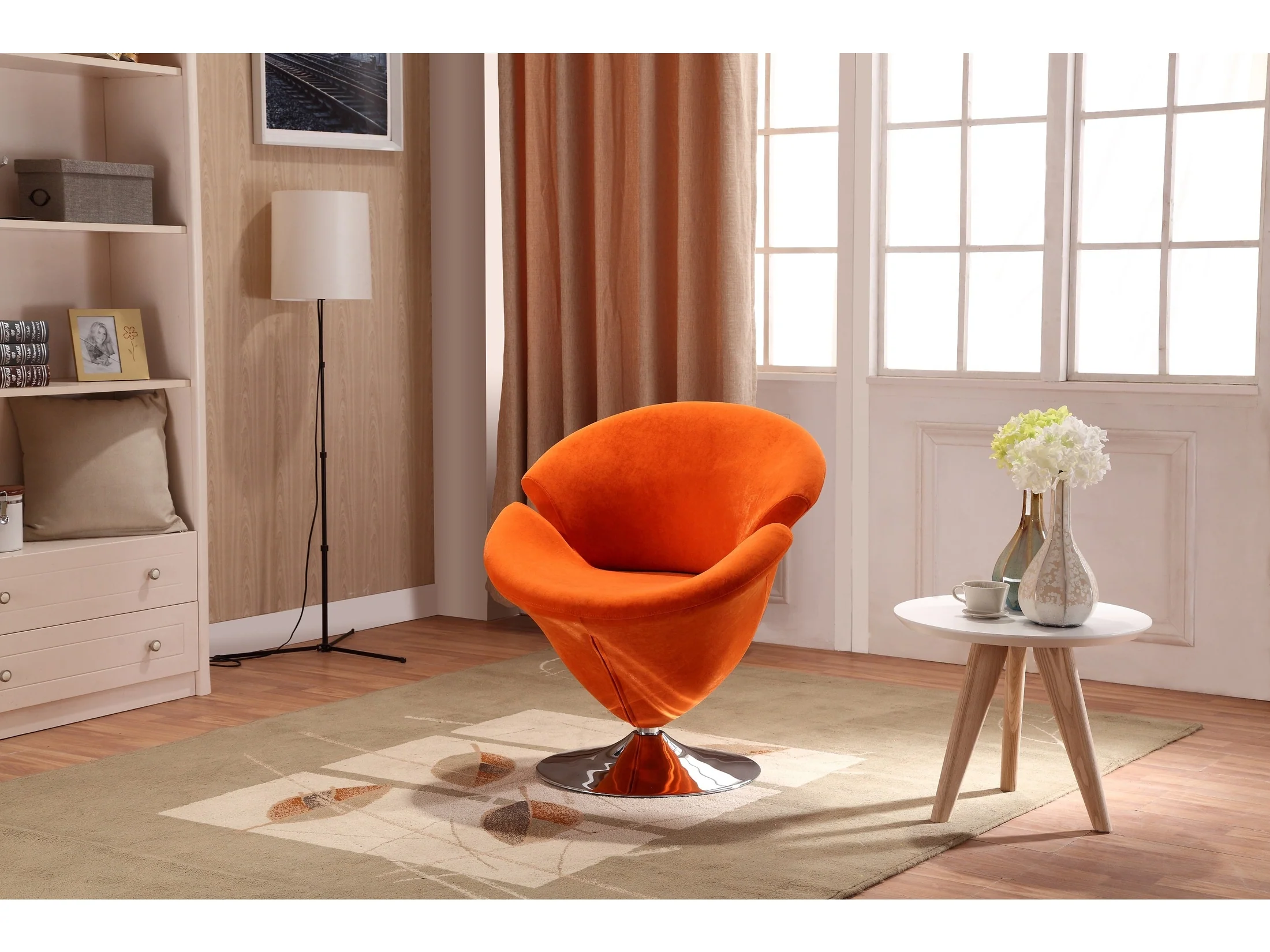 Tulip Swivel Accent Chair in Orange and Polished Chrome (set of 2)