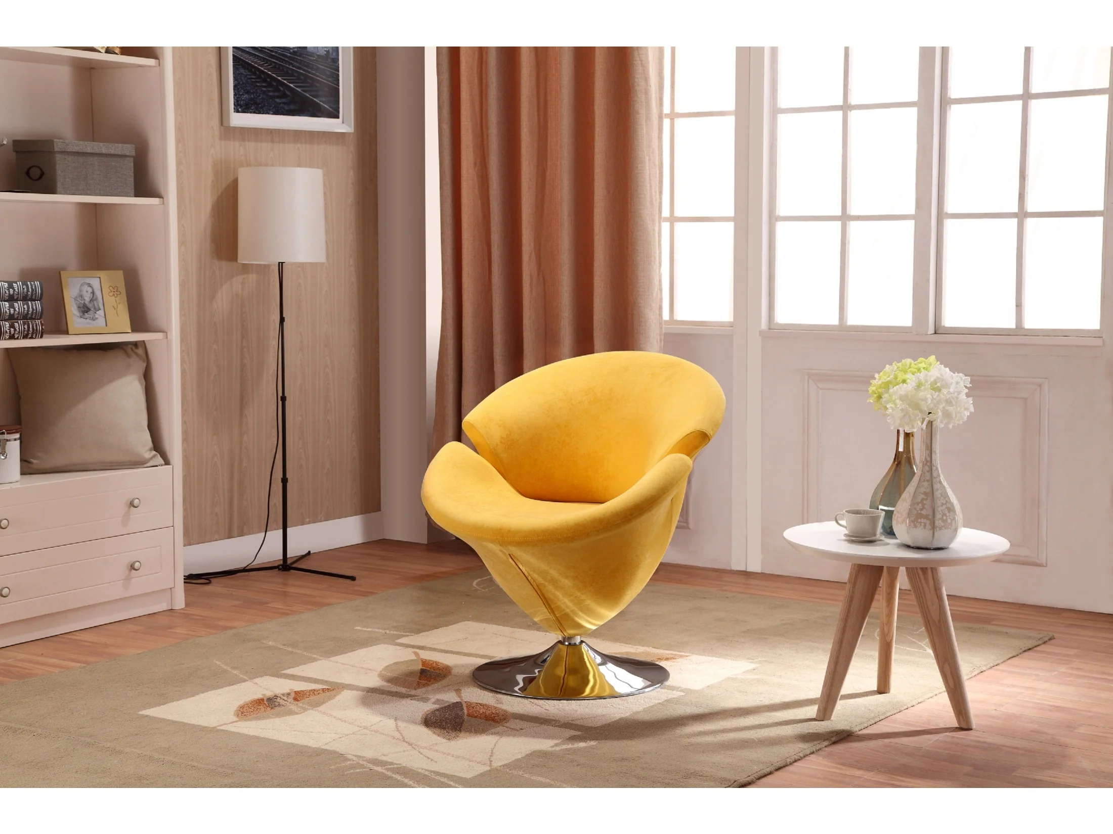 Tulip Swivel Accent Chair in Yellow and Polished Chrome (set of 2)