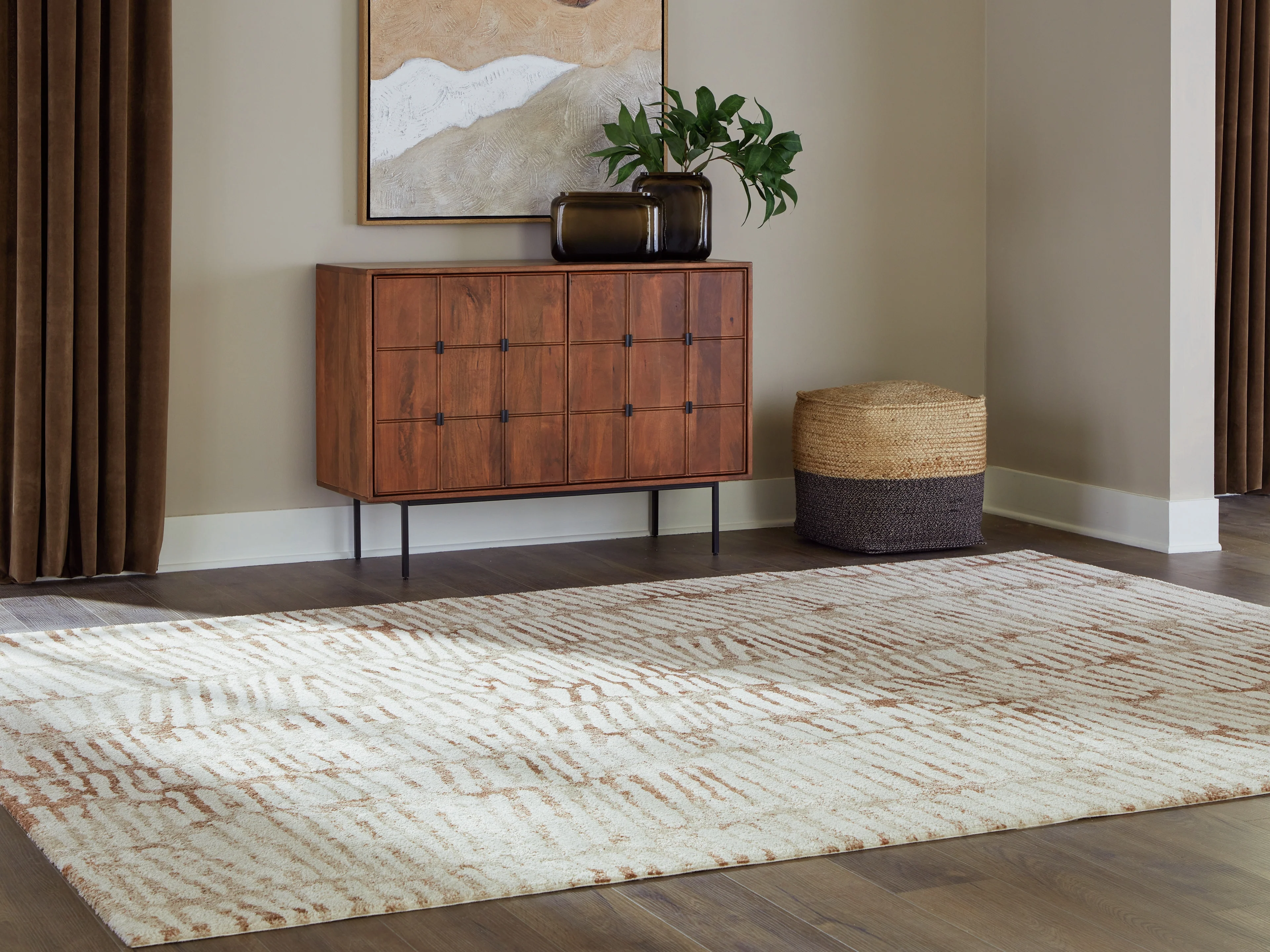 Uduak Cream/Tan/Rust Large Rug (Online Special Price)