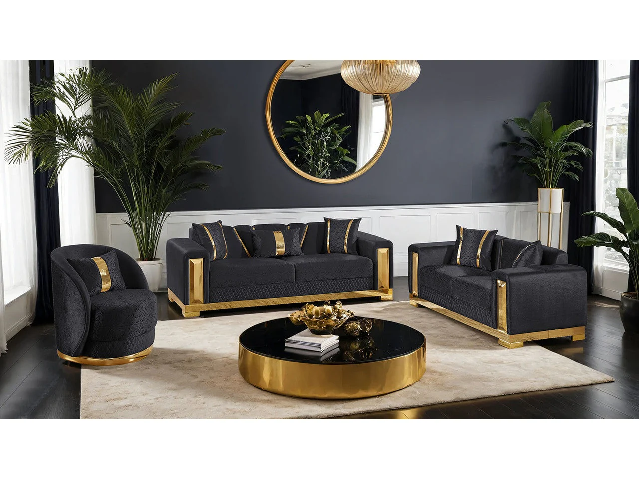 Valdosta Black/Gold Loveseat