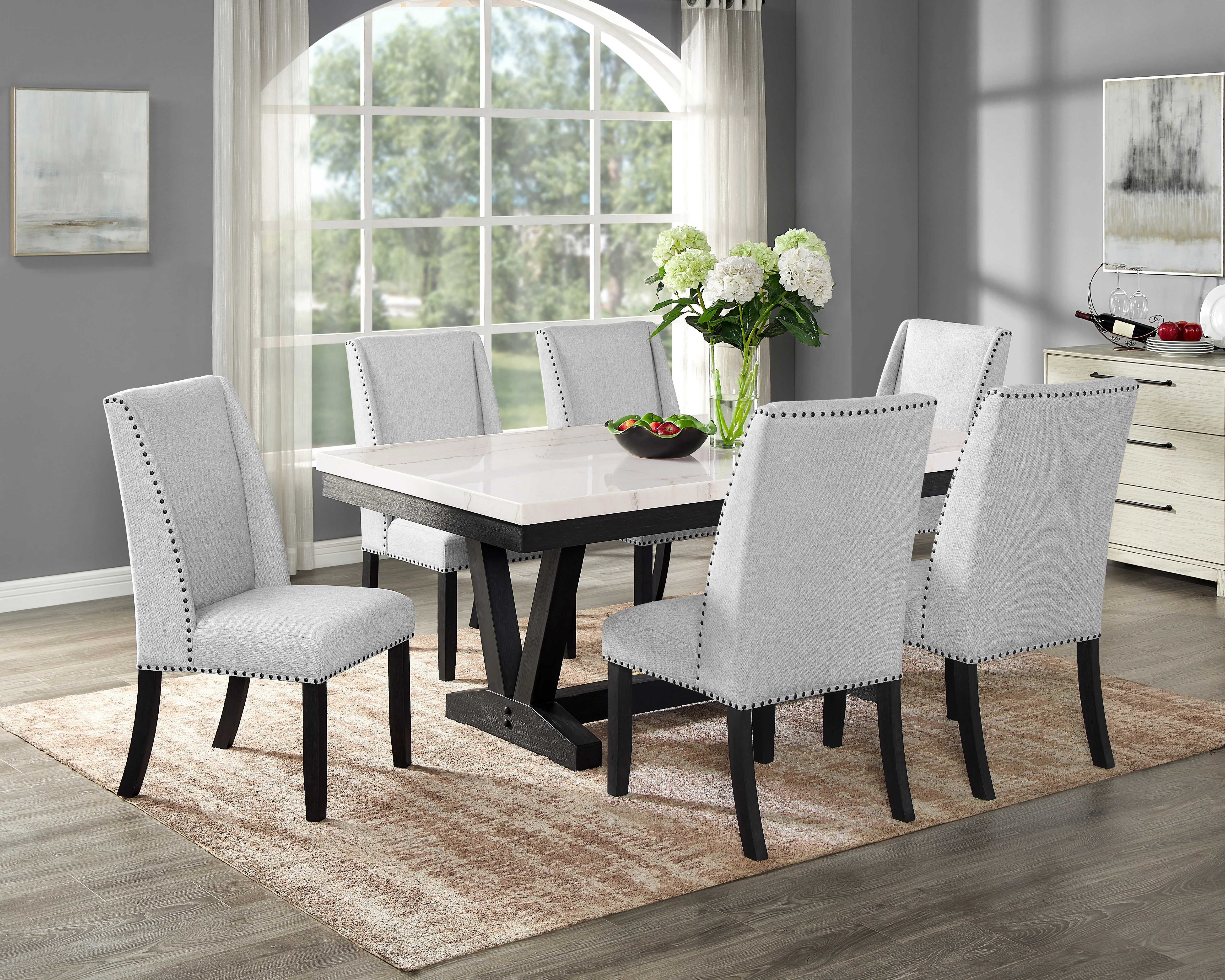 Varley Gray/Charcoal Genuine Marble Top Dining Set - Image 2