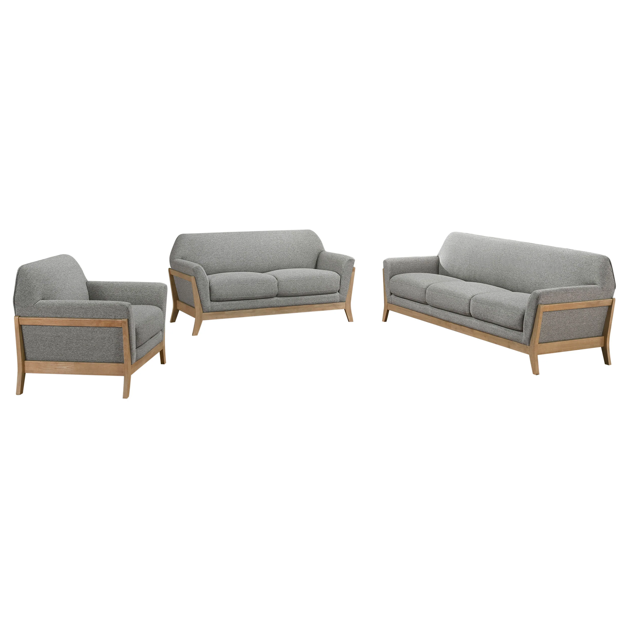 Vaughn Grey 3-piece Fabric Upholstered Flared Arm Sofa Set - Image 2