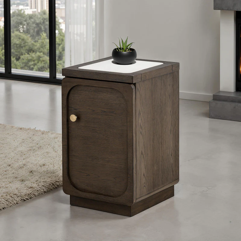Vellara Dark Walnut Chairside Table w/ 1 Power Outlet - Image 2