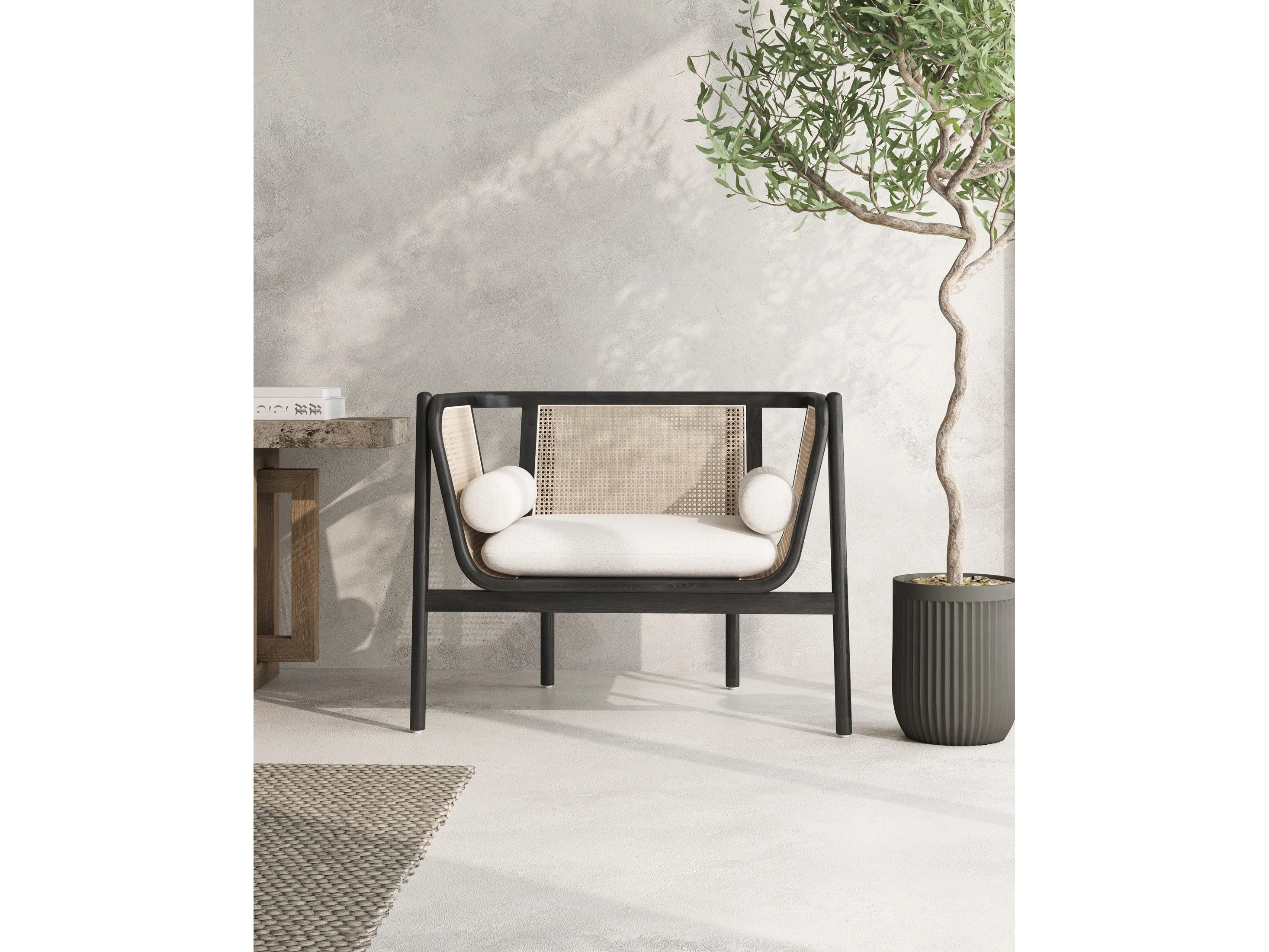 Versailles Accent Chair in Black, Natural Cane and Cream (set of 2)