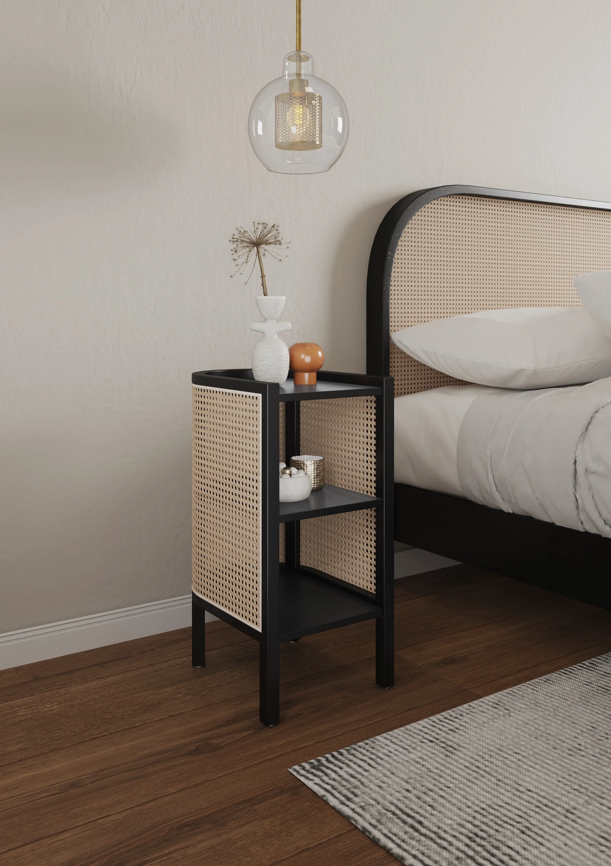 Versailles End Table in Black and Natural Cane - Image 2