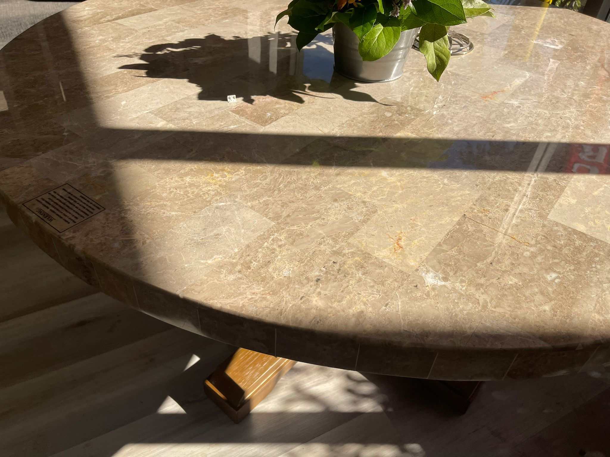 Vesper Beige Marble & Brown Round Dining Table - Image 8