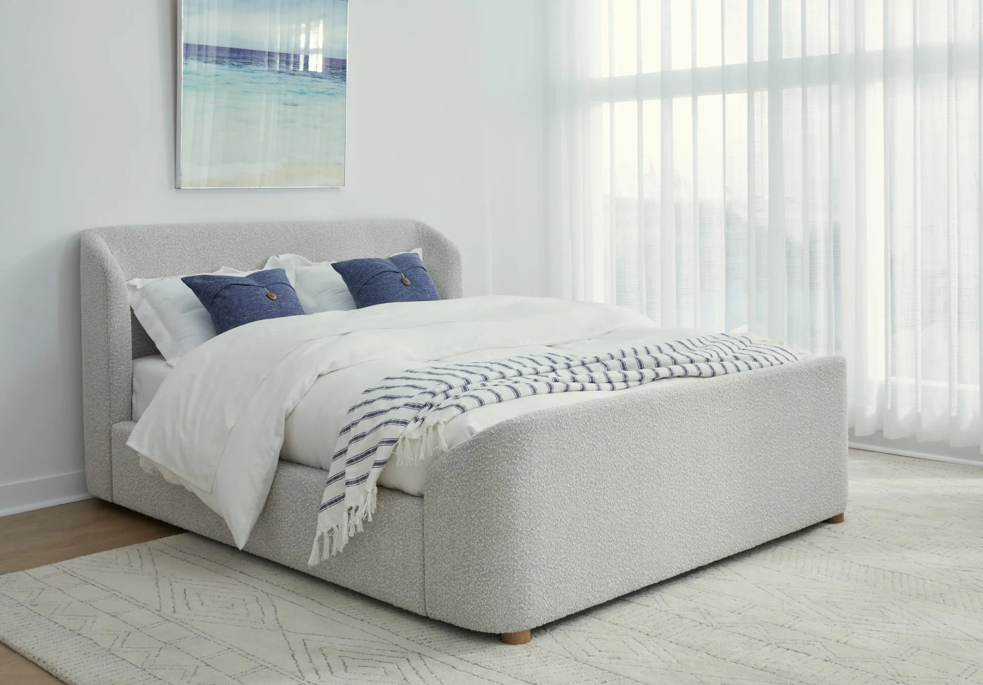 Virgil Kiki Cotton Ball King Upholstered Platform Bed - Image 4