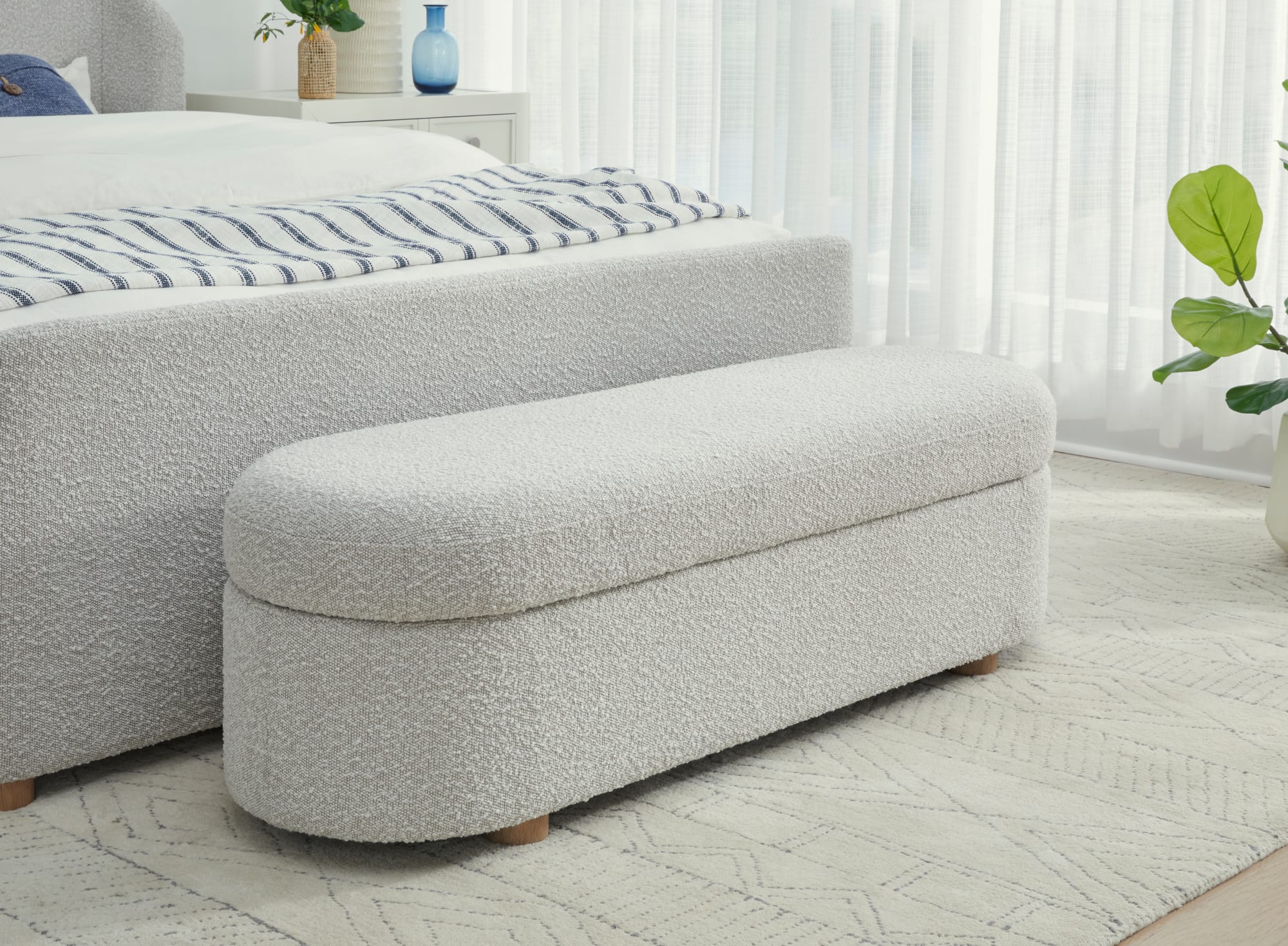 Virgil Kiki Cotton Ball Upholstered Hinged Storage Bench - Image 2