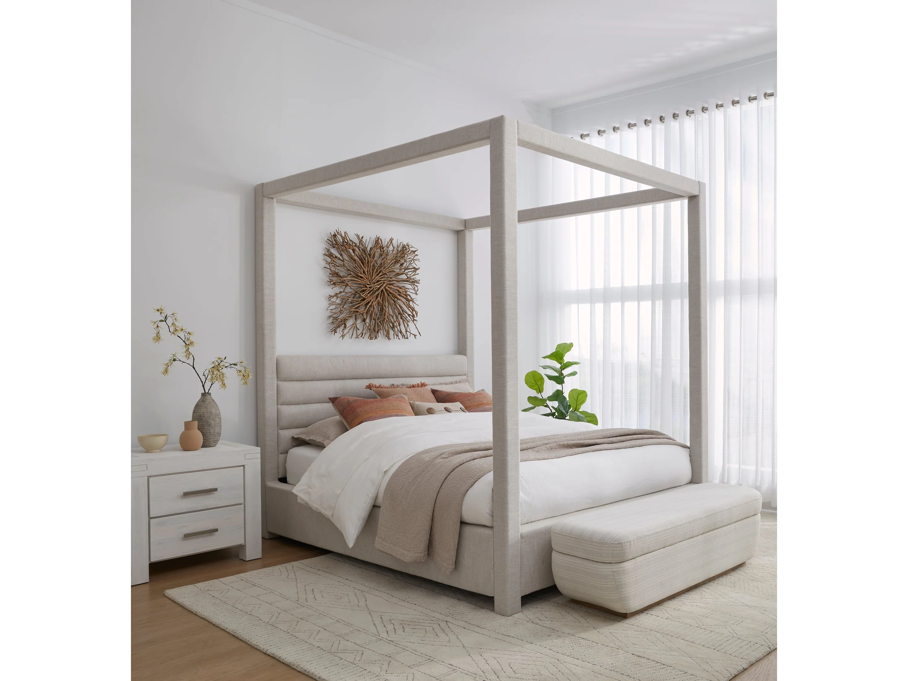 Virgil Rockford Turtle Dove Queen Upholstered Canopy Bed