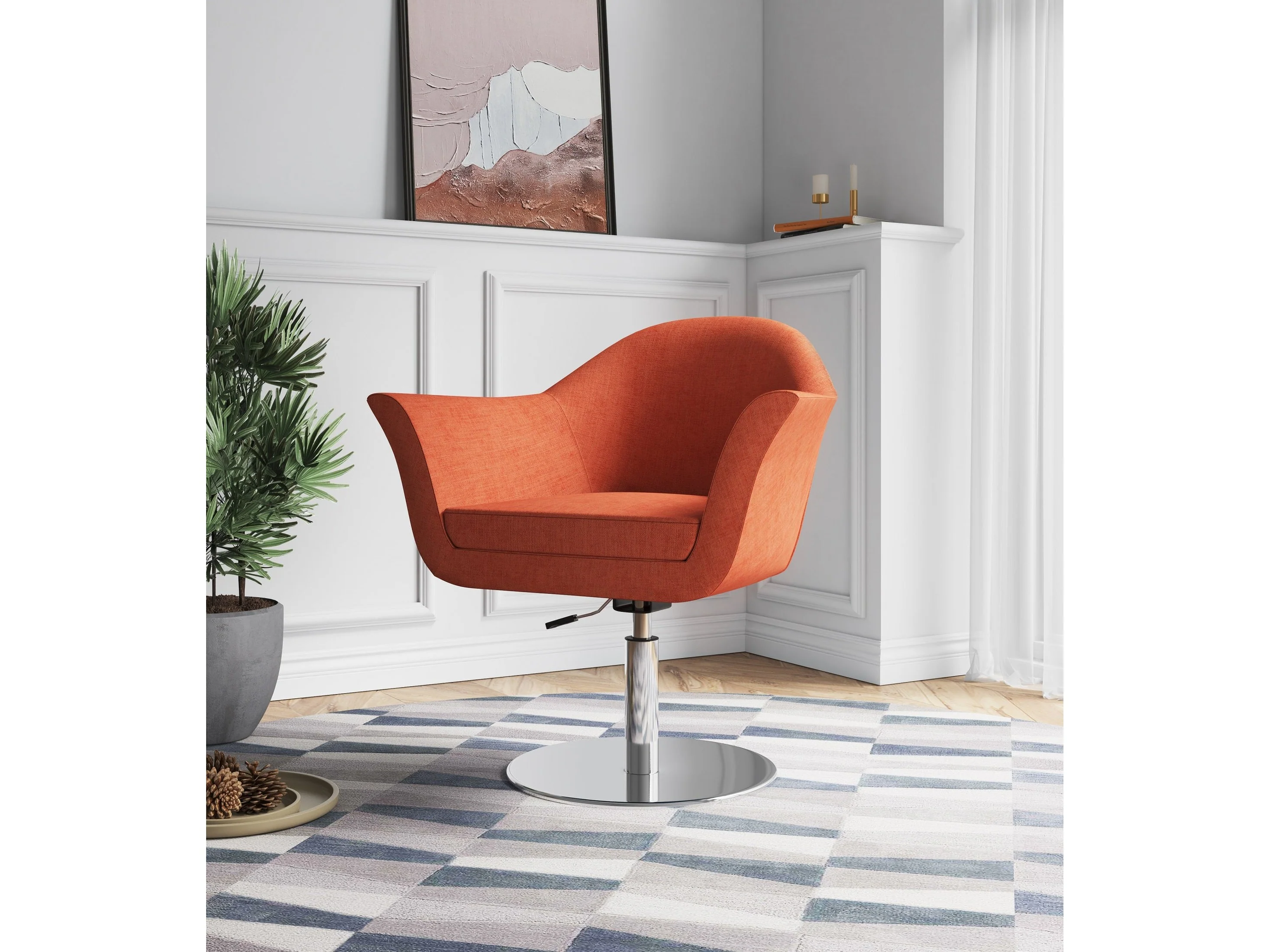 Voyager Swivel Adjustable Accent Chair in Orange and Brushed Metal (set of 2)