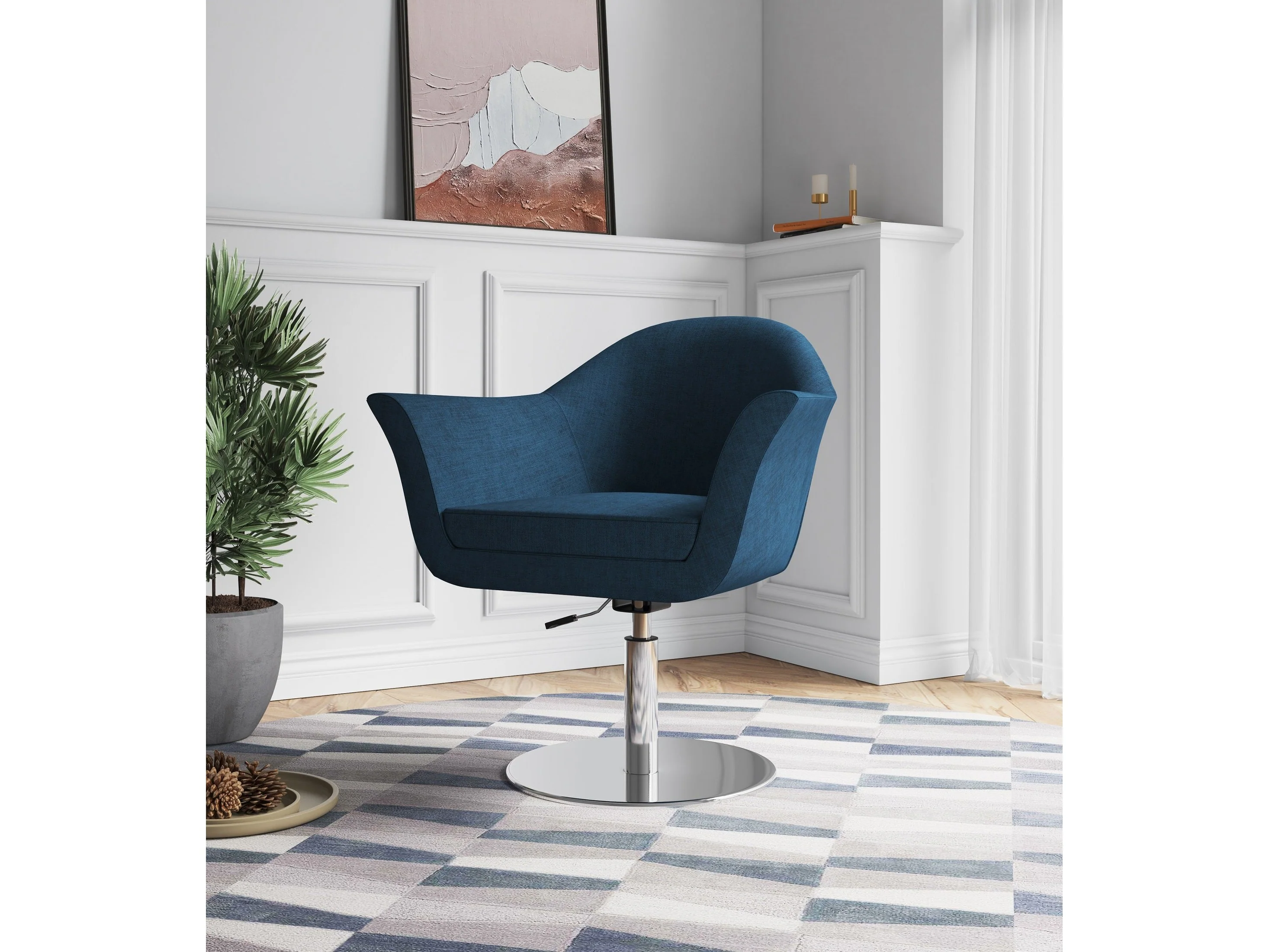 Voyager Swivel Adjustable Accent Chair in Smokey Blue and Brushed Metal (set of 2)