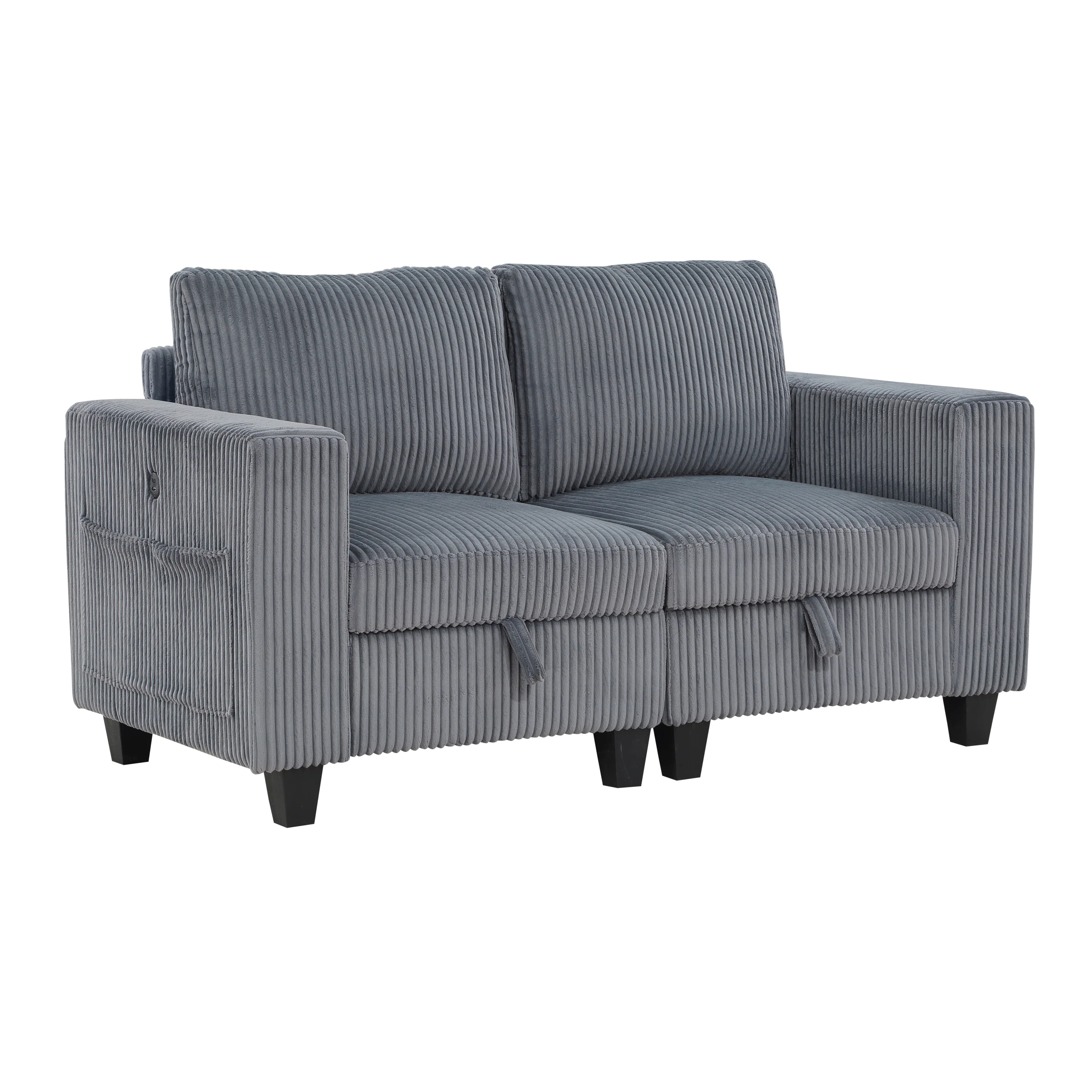 Walterboro Dark Gray Loveseat with Storage, Storage Pouches and Charging Ports - Image 2