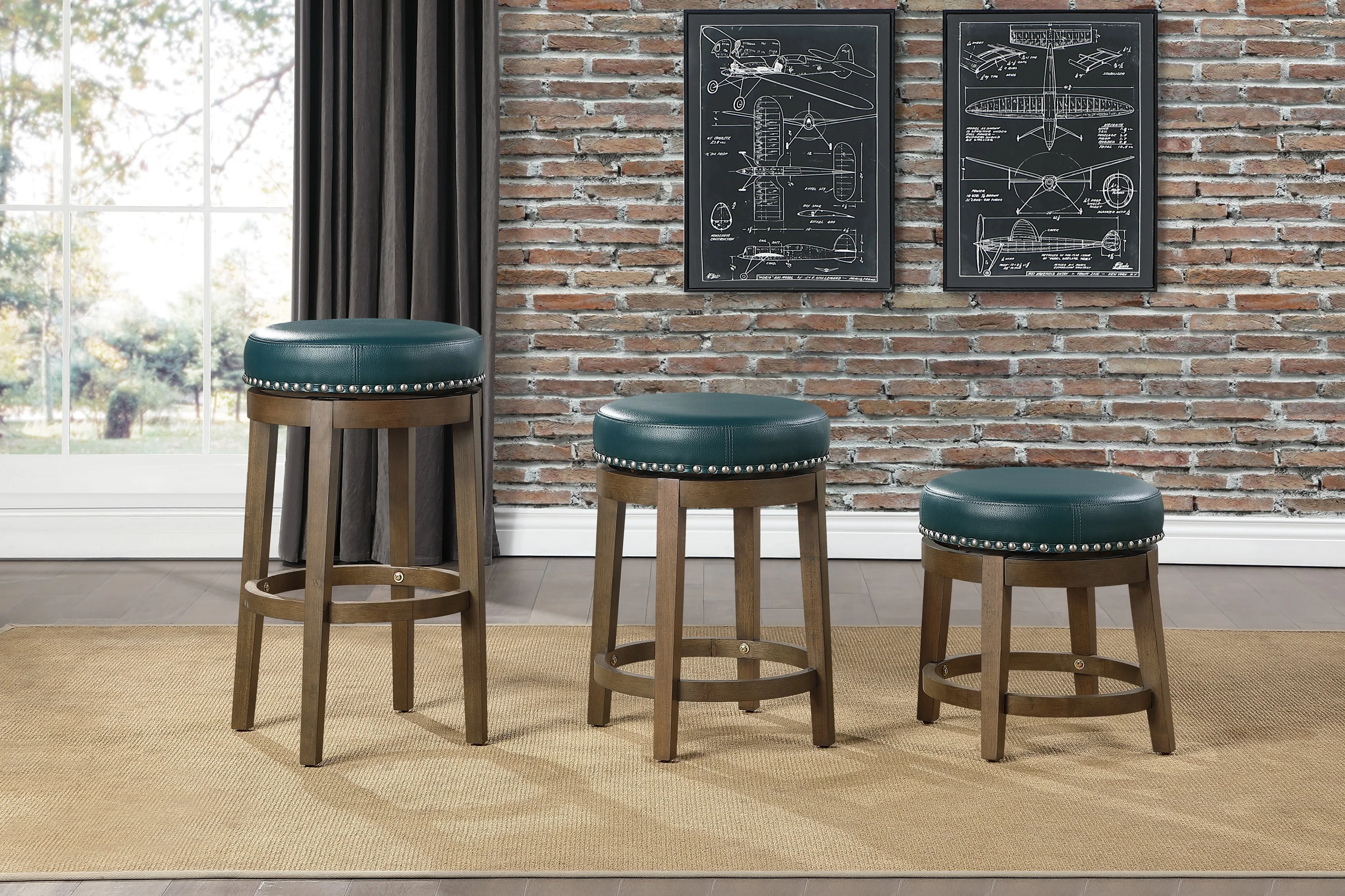 Westby Green/Brown Round Swivel Counter Height Stool (Set of 2) - Image 2