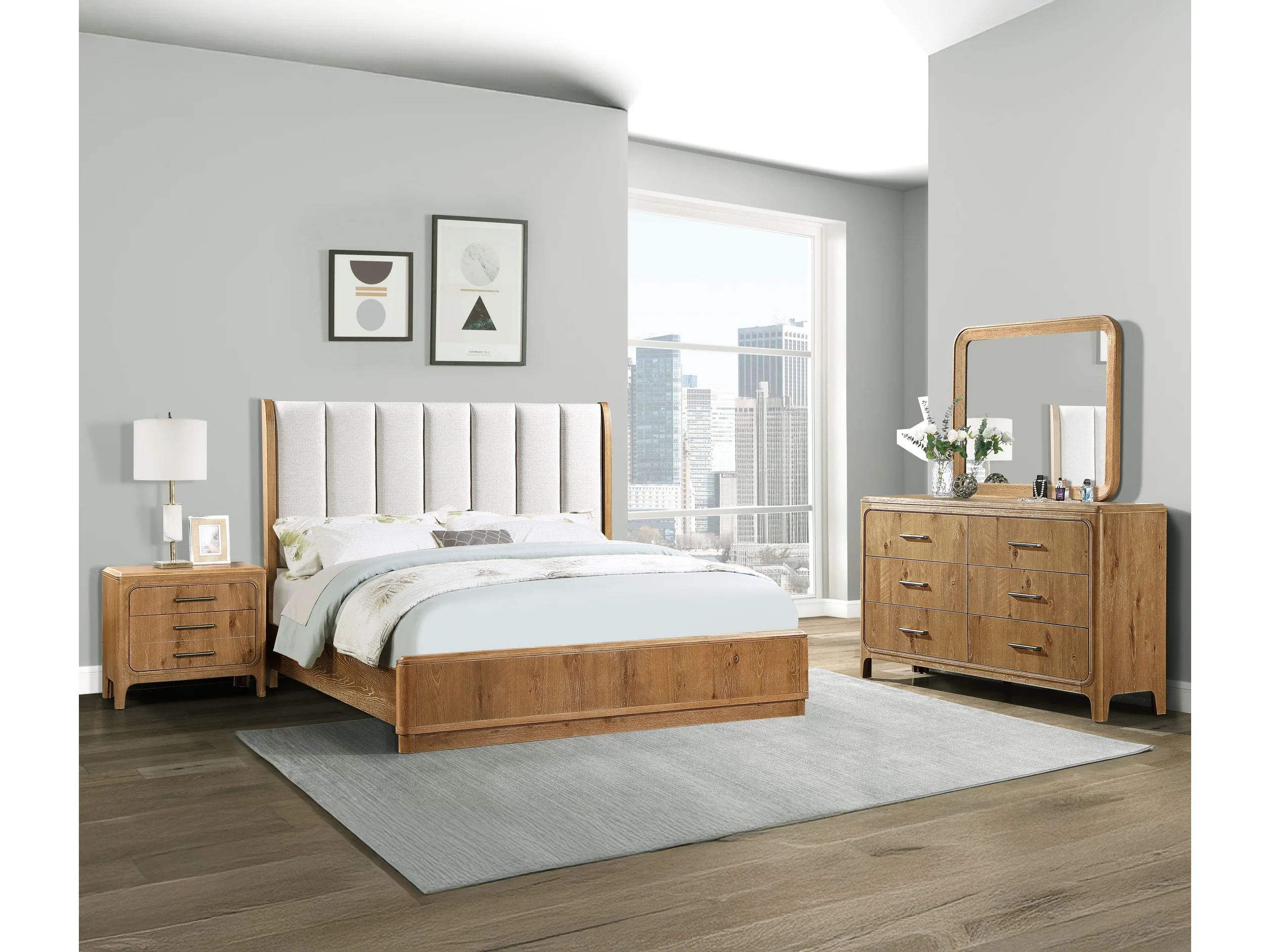 Westcott Cerused Natural Upholstered Panel Bedroom Set