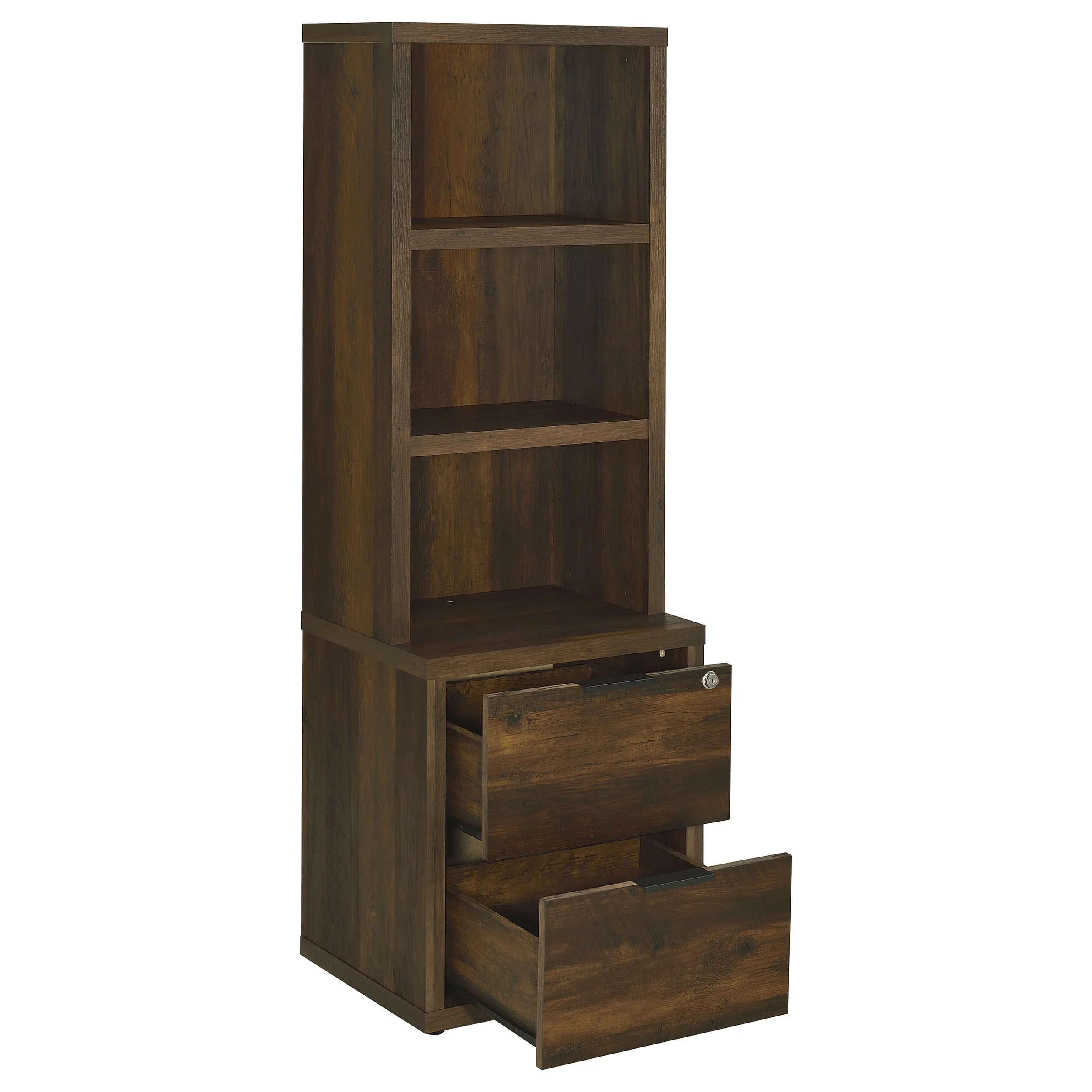 Westpark Dark Pine 3-shelf Bookcase USB and Lockable Drawer - Image 3