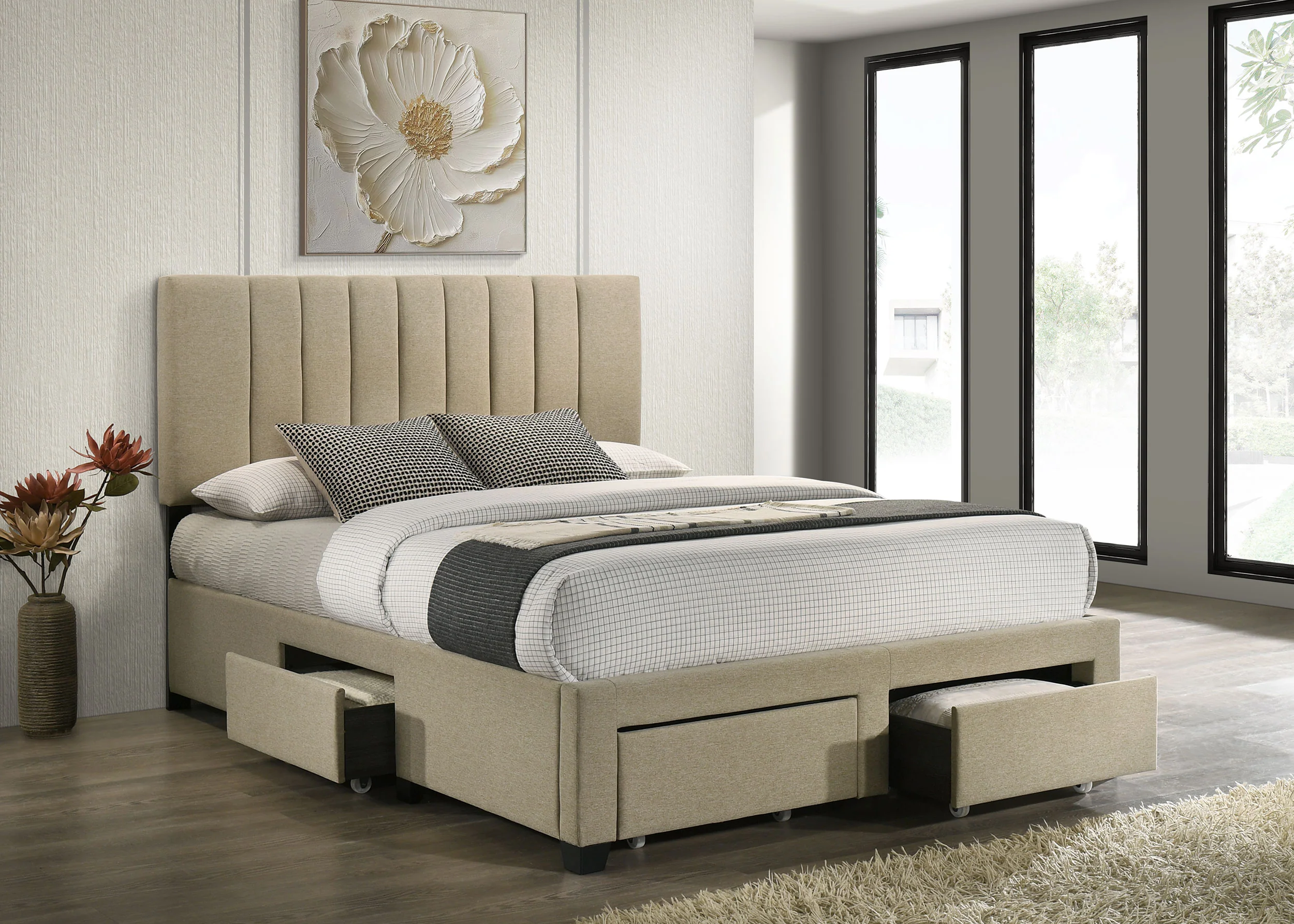 Wheatland Light Brown 4-drawer Upholstered Eastern King Storage Bed - Image 2