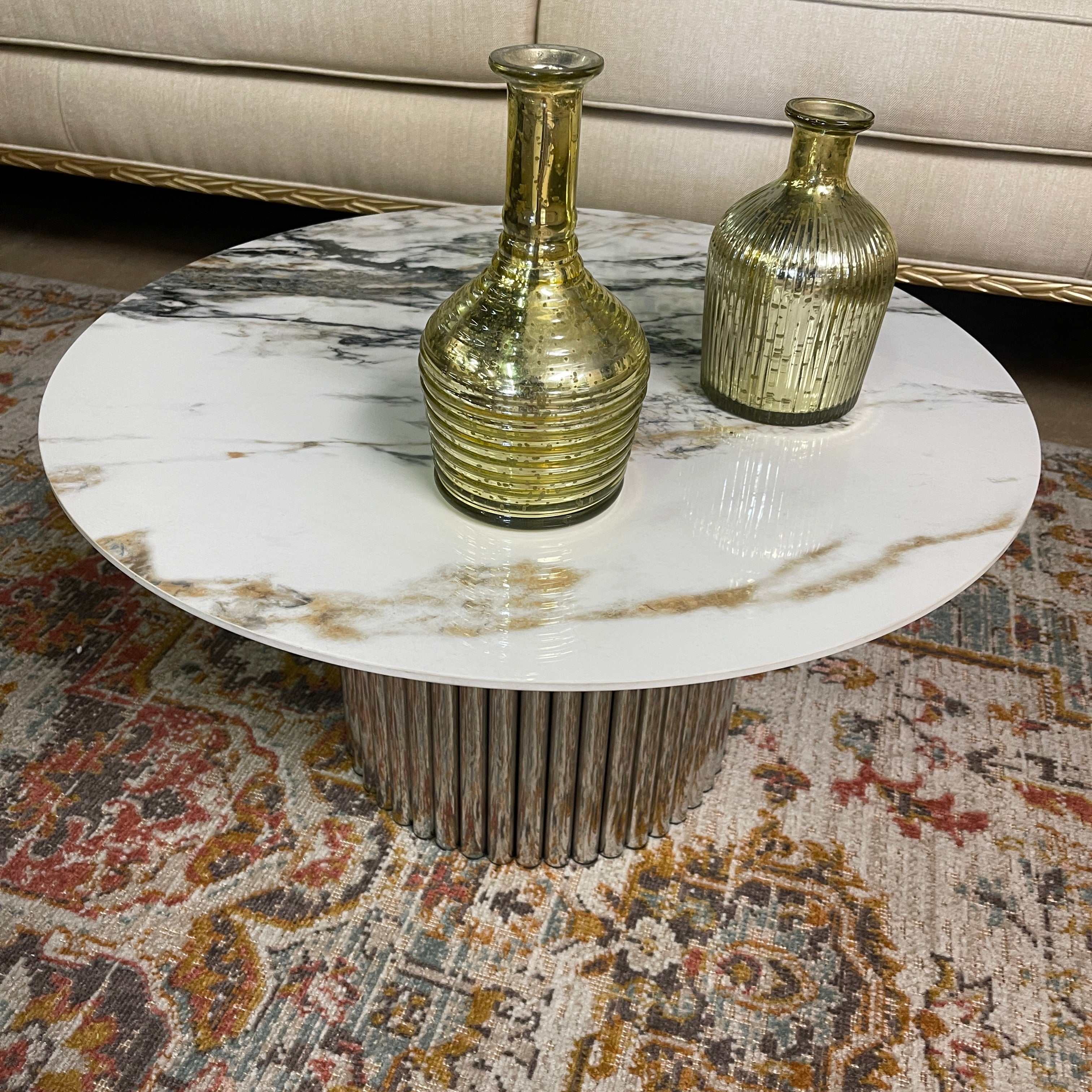 Danniella White Marble Top & Stainless Steel Accent Table - Image 2