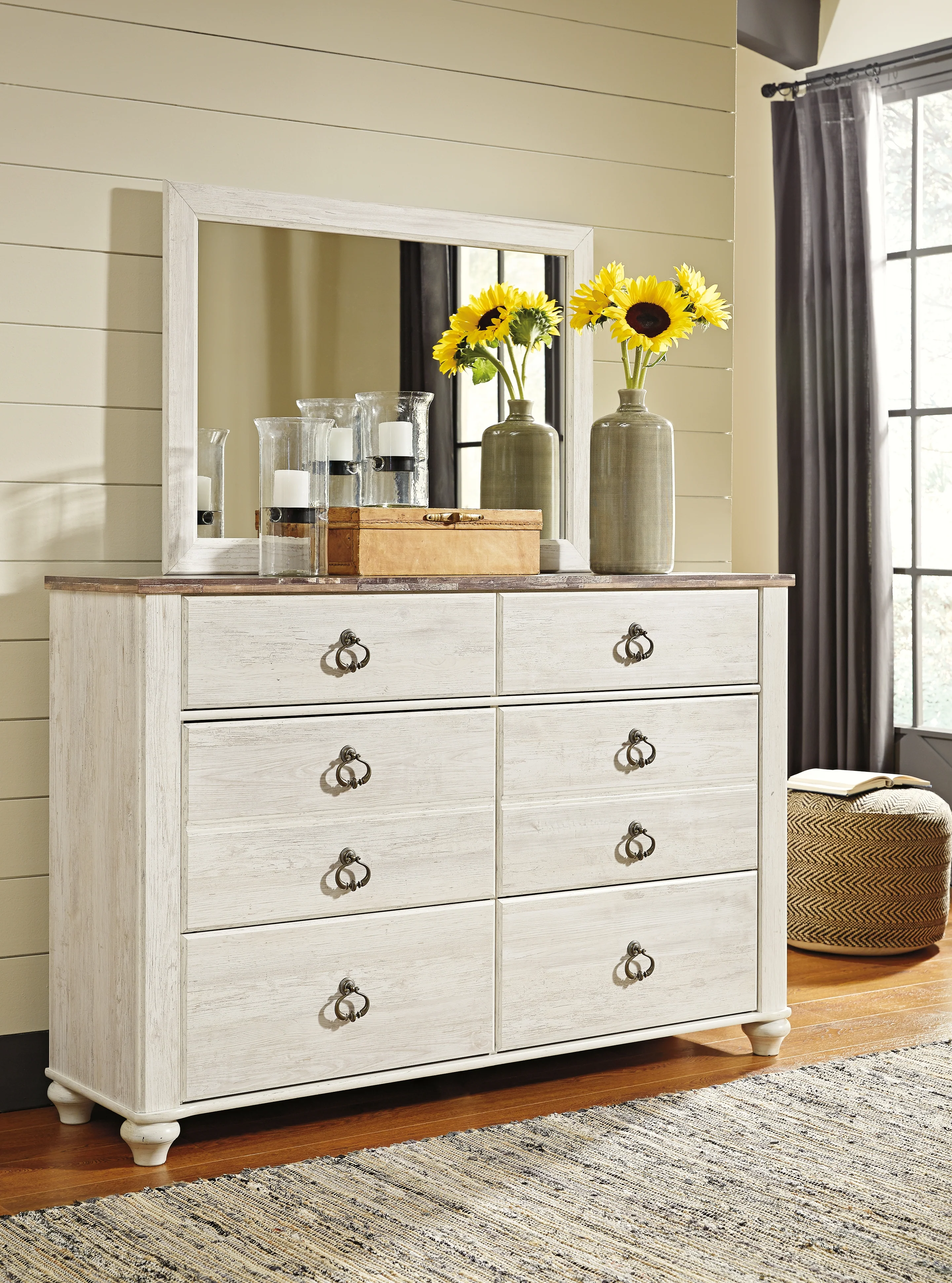 Willowton Whitewash Full Panel Bedroom Set with Dresser, Mirror, Chest and Nightstand - Image 8