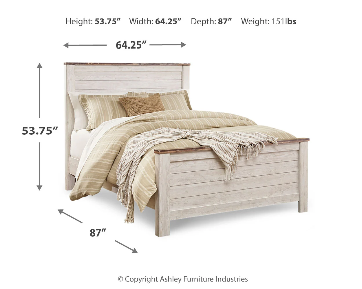 Willowton Whitewash Queen Panel Bed, Dresser and Mirror - Image 6