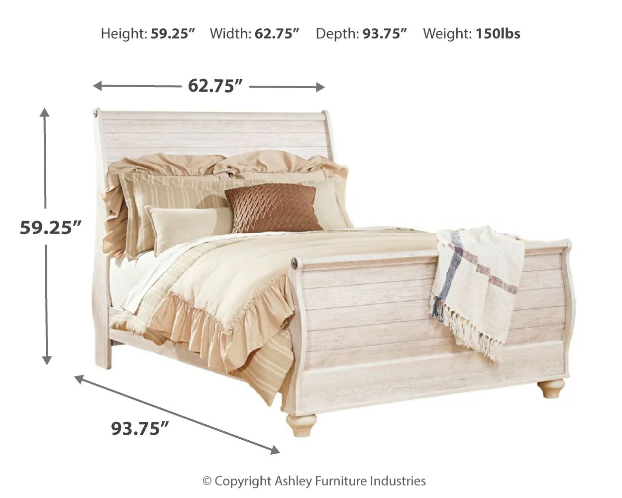 Willowton Whitewash Queen Sleigh Bed & Dresser & Nightstand (Online Special Price) - Image 9