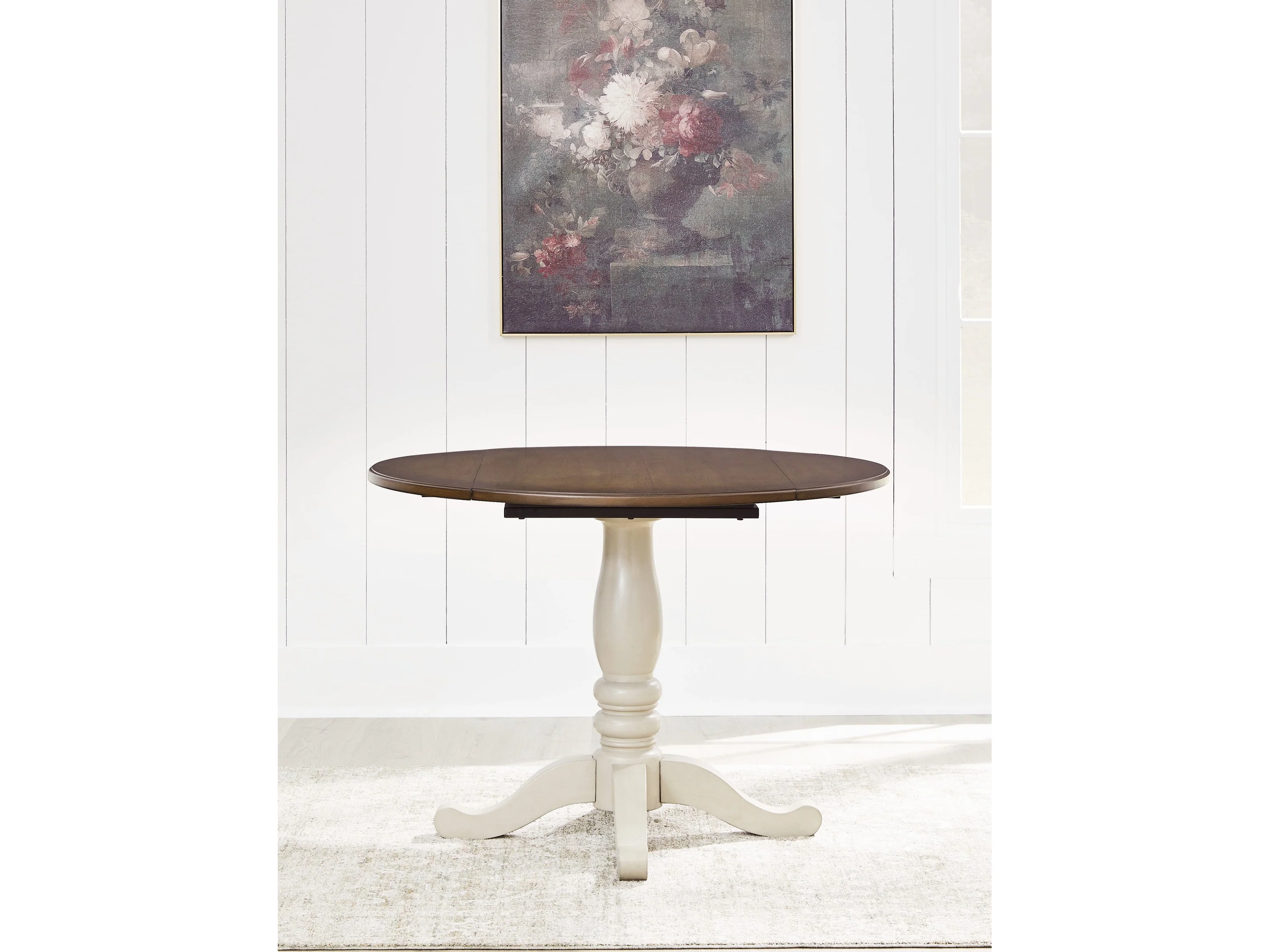 Wirloni Antique White/Brown Dining Drop Leaf Table