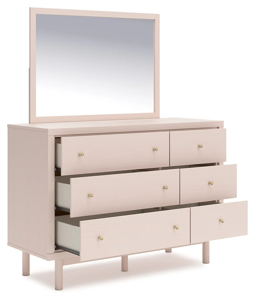 Wistenpine Blush Full Upholstered Panel Headboard & Dresser & Mirror (Online Special Price) - Image 3