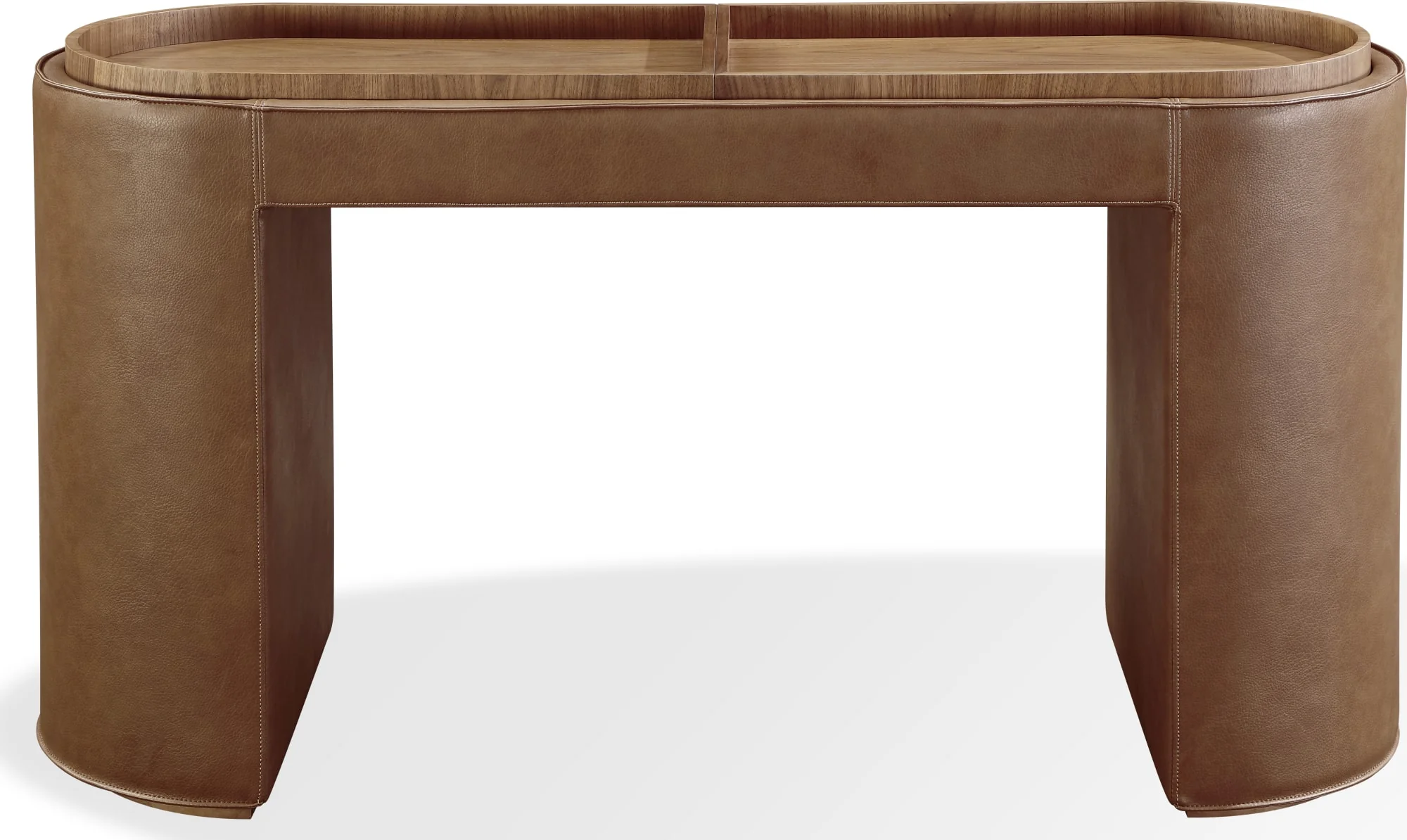 Yeal Sahara Leather Upholstered Storage Console Table with Wooden Tray Top - Image 3