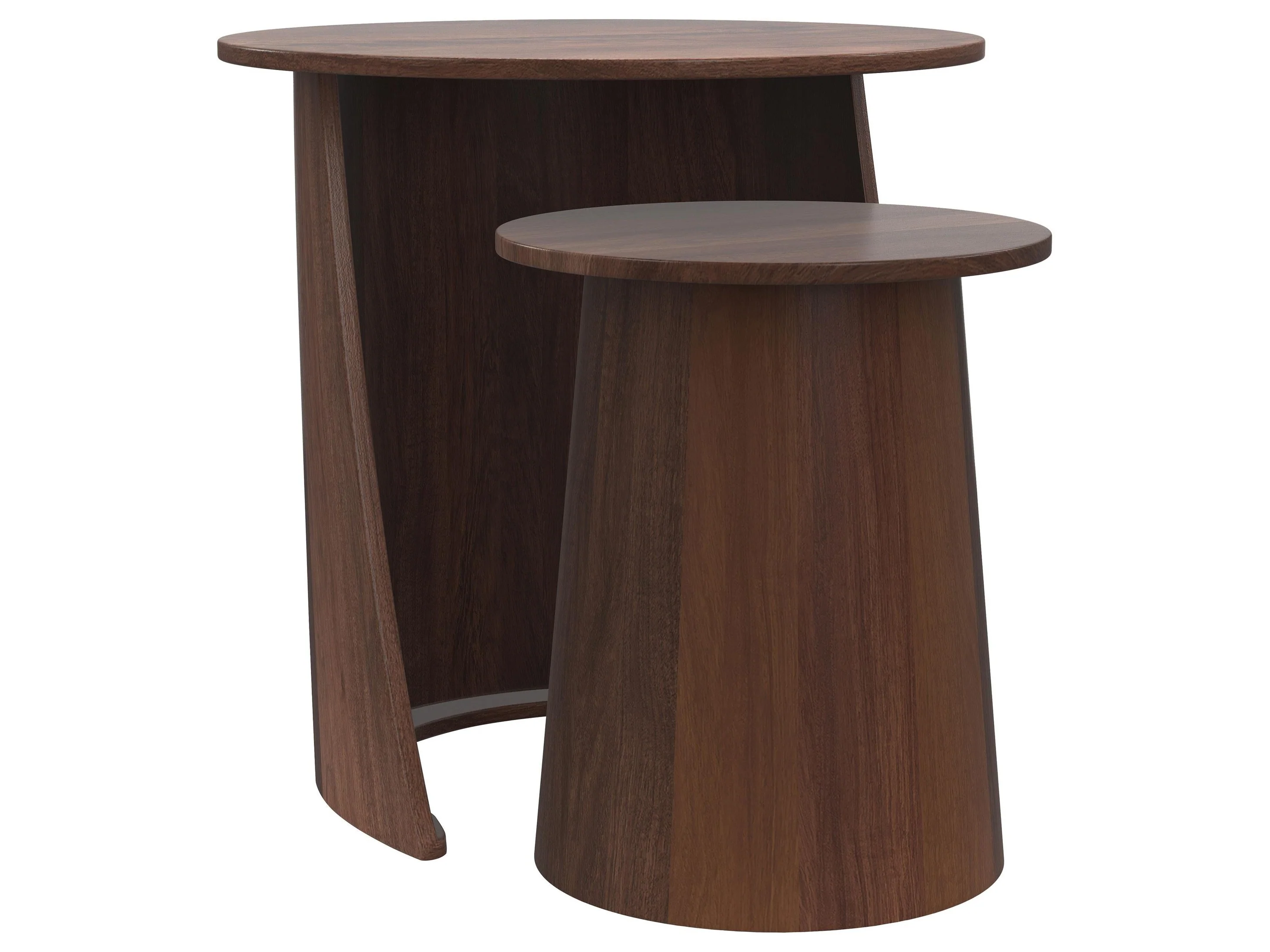 Yency Dark Brown Mango 2-piece Round Mango Wood Nesting Table Set