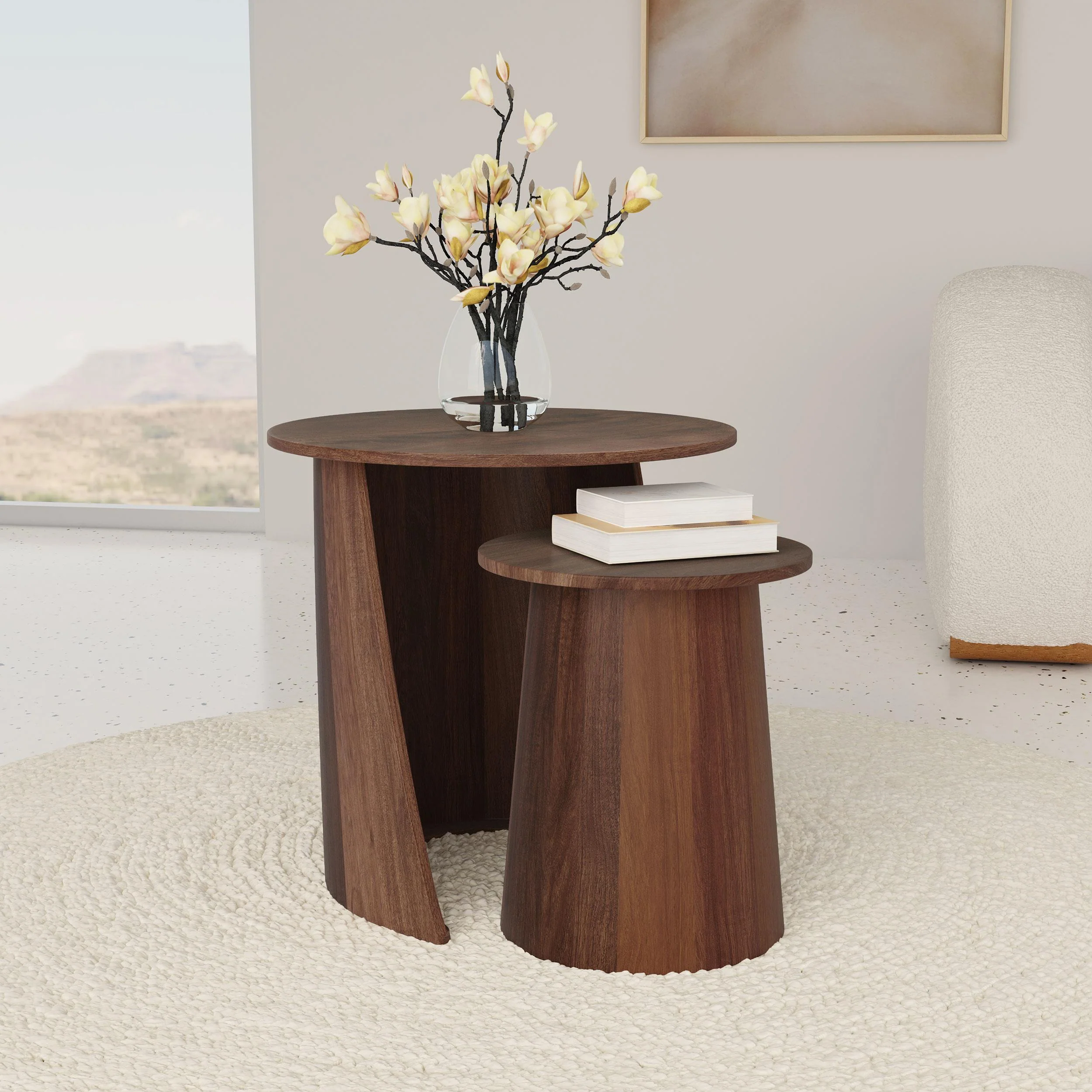 Yency Dark Brown Mango 2-piece Round Mango Wood Nesting Table Set - Image 2