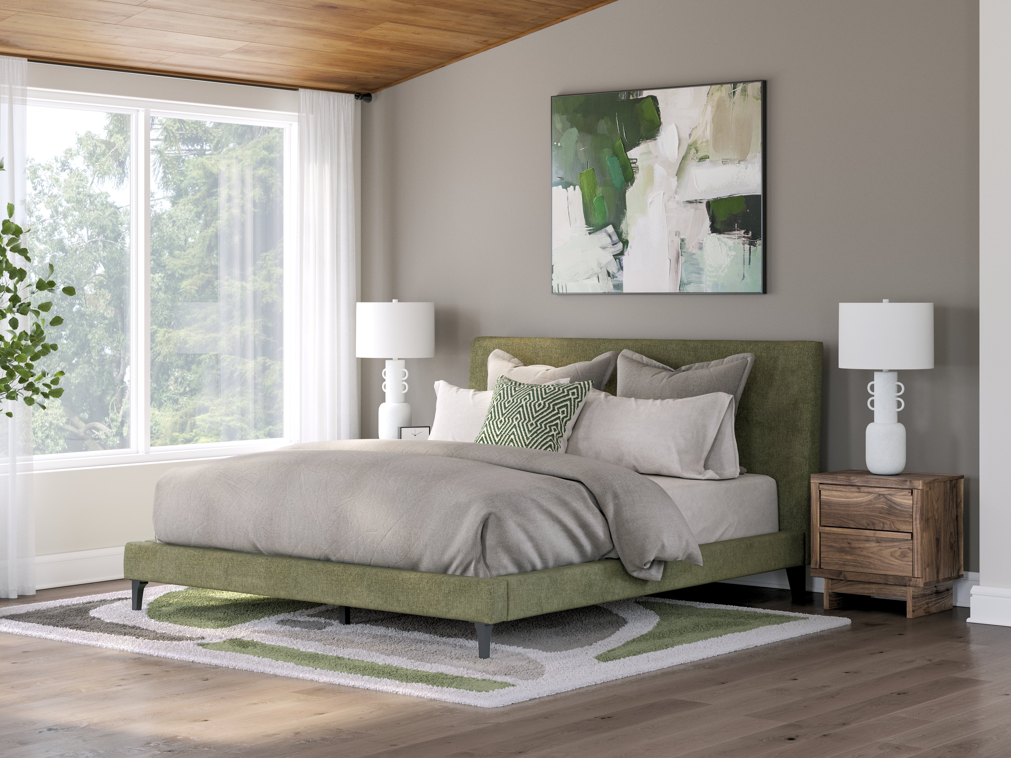 Zadilyn Sage Green California King Upholstered Bed with Roll Slats - Image 2