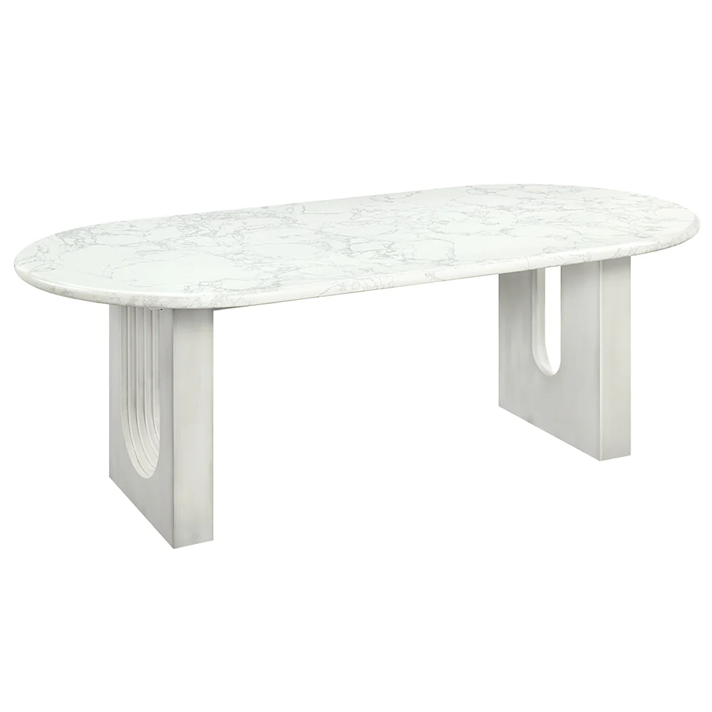 Zayn White Natrual Marble Top/White Dining Table - Image 3
