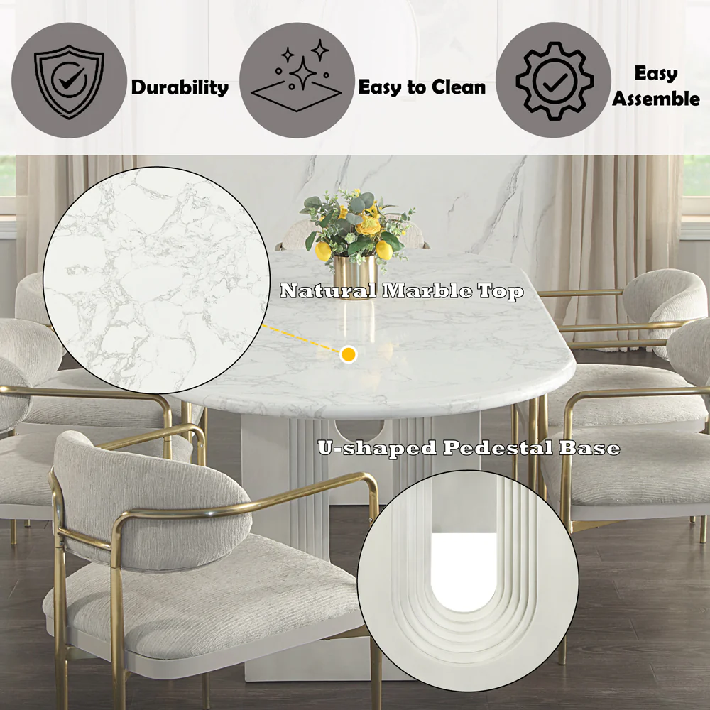 Zayn White Natrual Marble Top/White Dining Table - Image 8