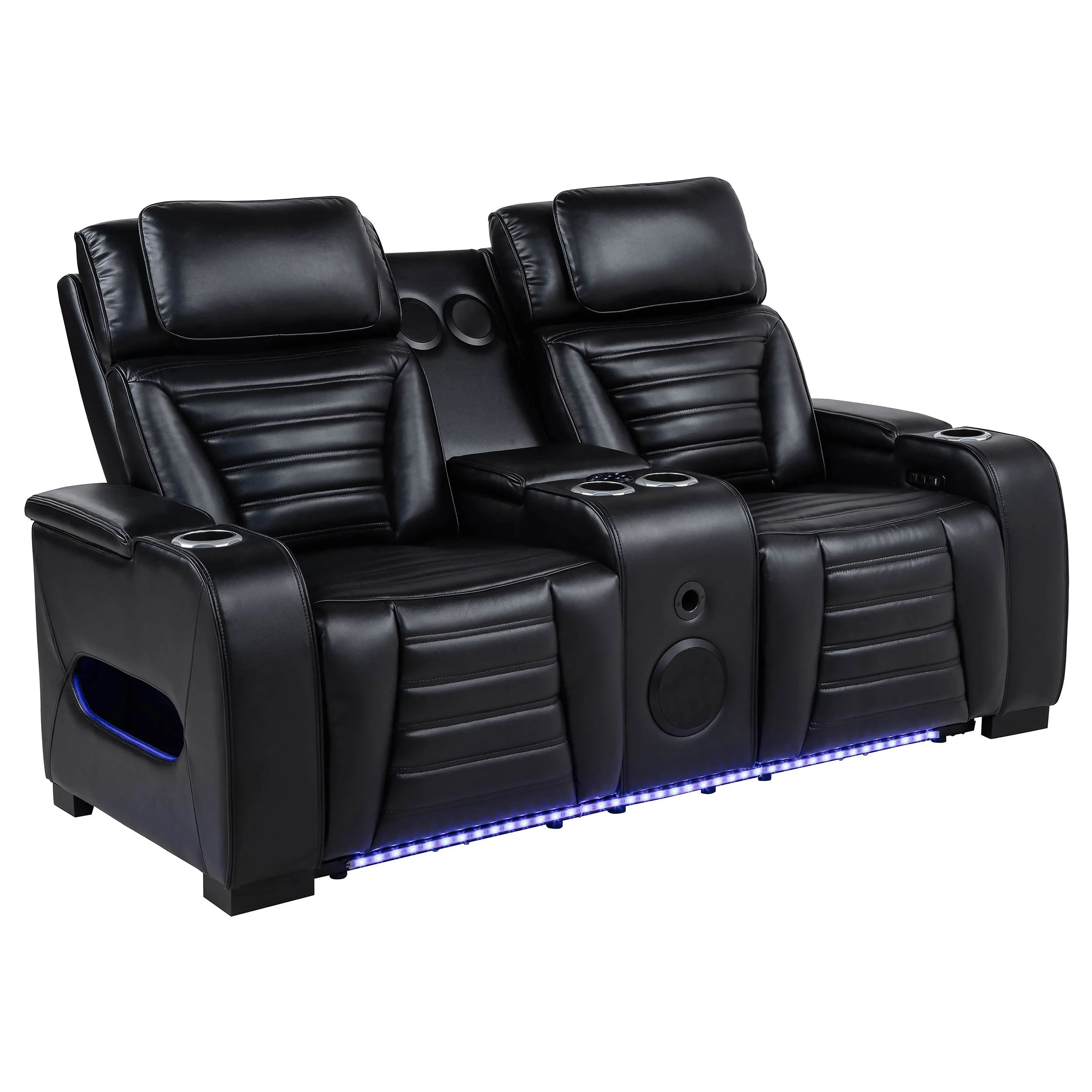 Zuma Black Faux Leather Dual Power Reclining LED Loveseat - Image 2
