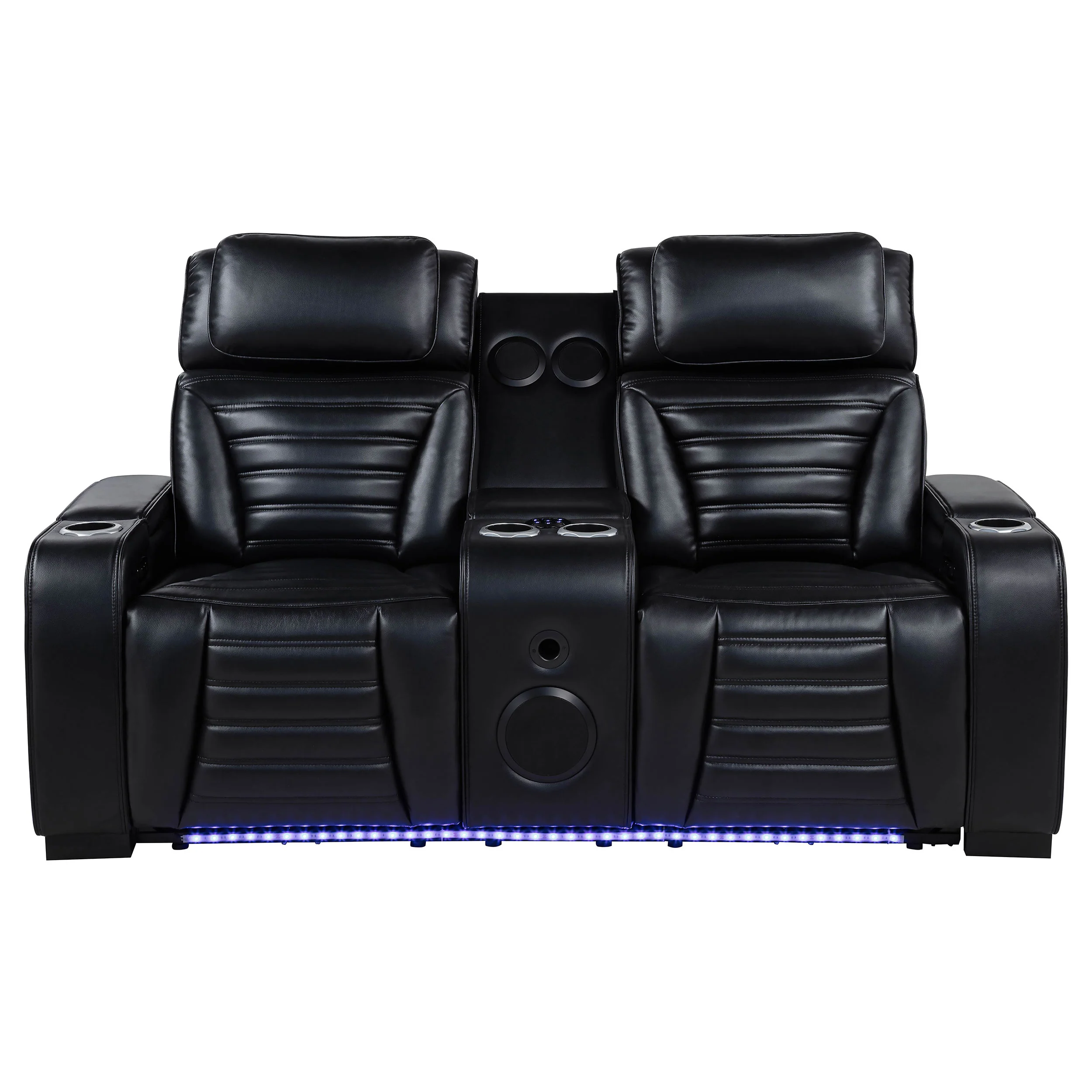 Zuma Black Faux Leather Dual Power Reclining LED Loveseat - Image 3