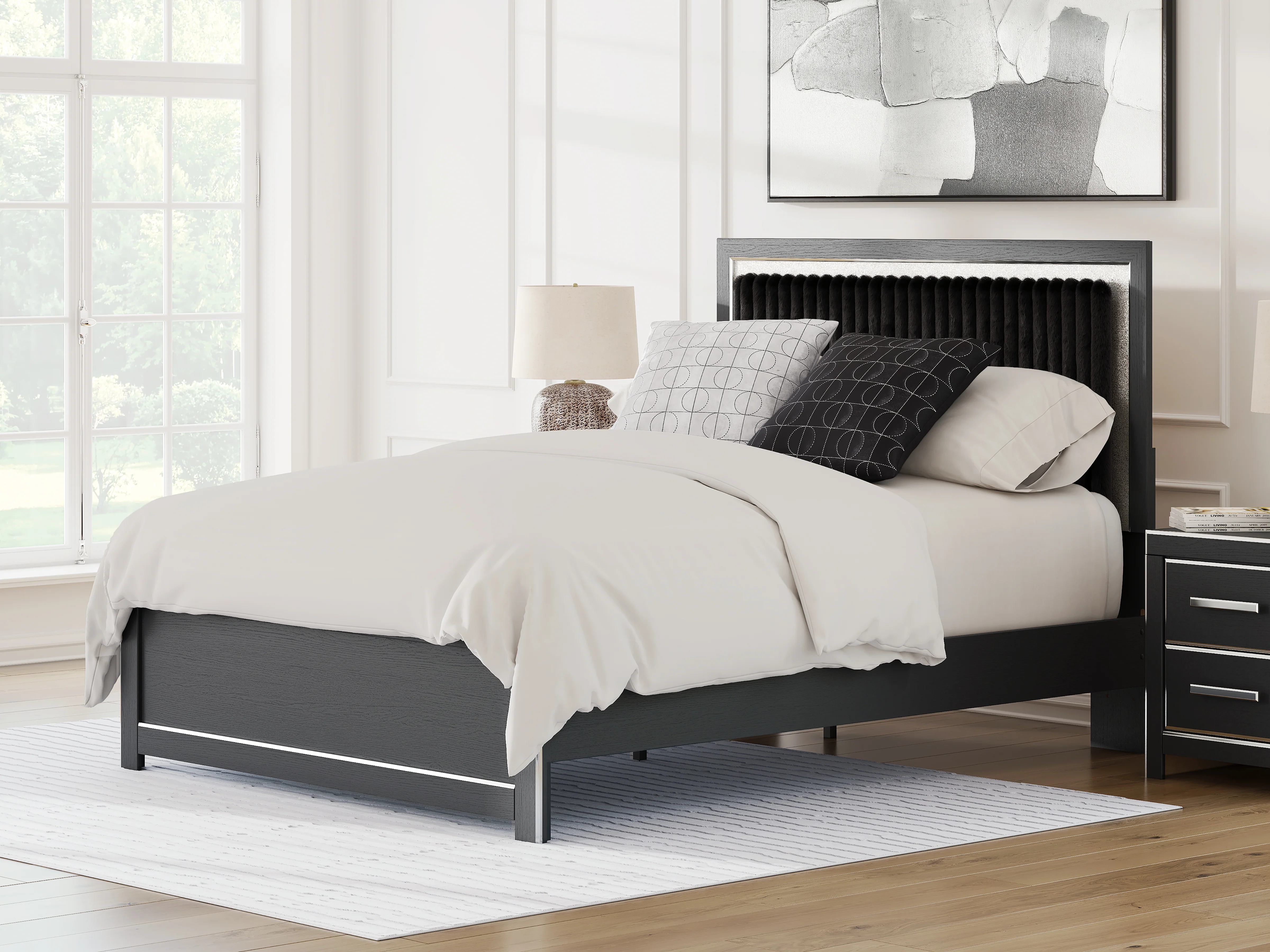 Zuraleus Black Queen Upholstered Panel Platform Bed, Dresser and Mirror (Online Special Price) - Image 16
