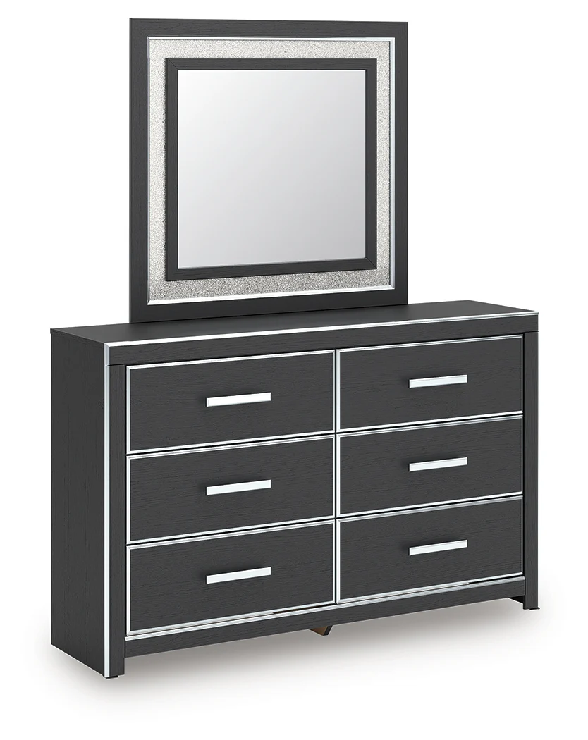 Zuraleus Black Queen Upholstered Panel Platform Bed, Dresser and Mirror - Image 3