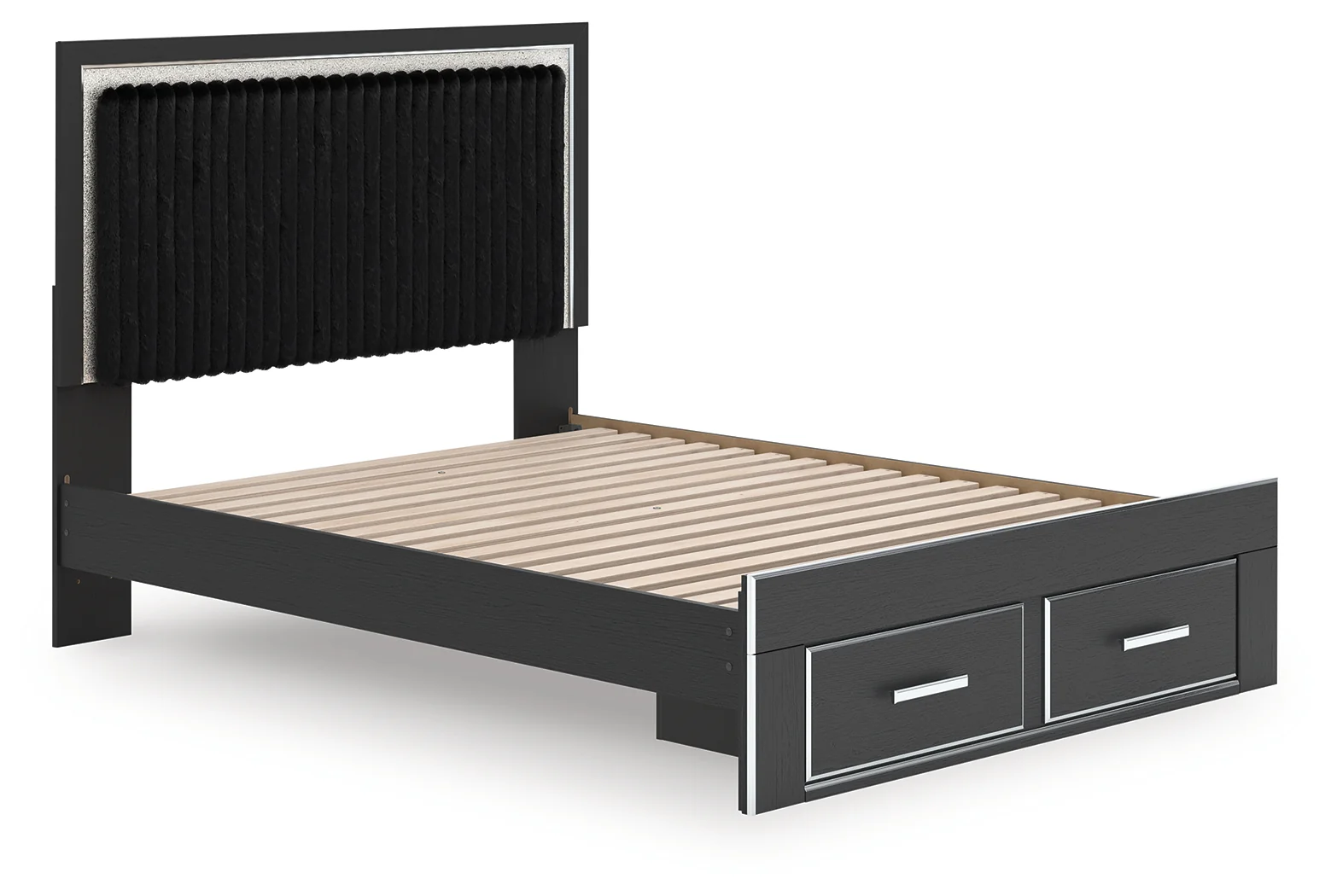 Zuraleus Black Queen Upholstered Panel Platform Storage Bed - Image 3