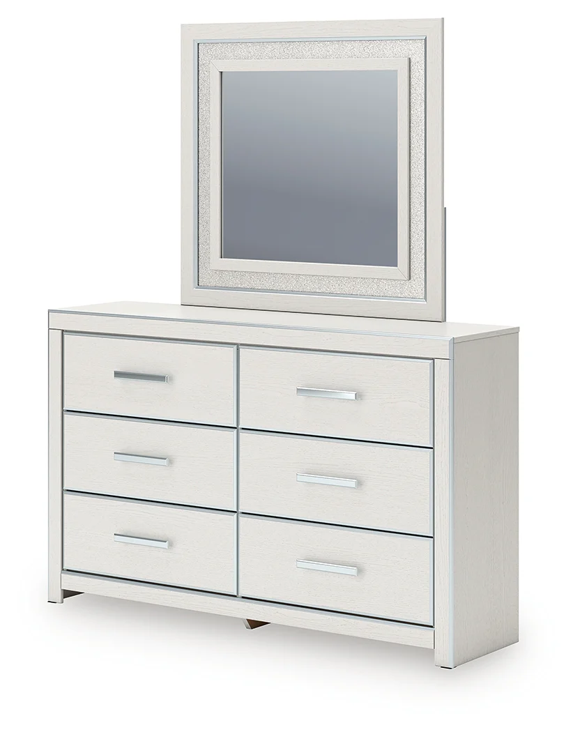 Zuraleus Brown/White Queen Upholstered Panel Platform Bed, Dresser and Mirror - Image 8