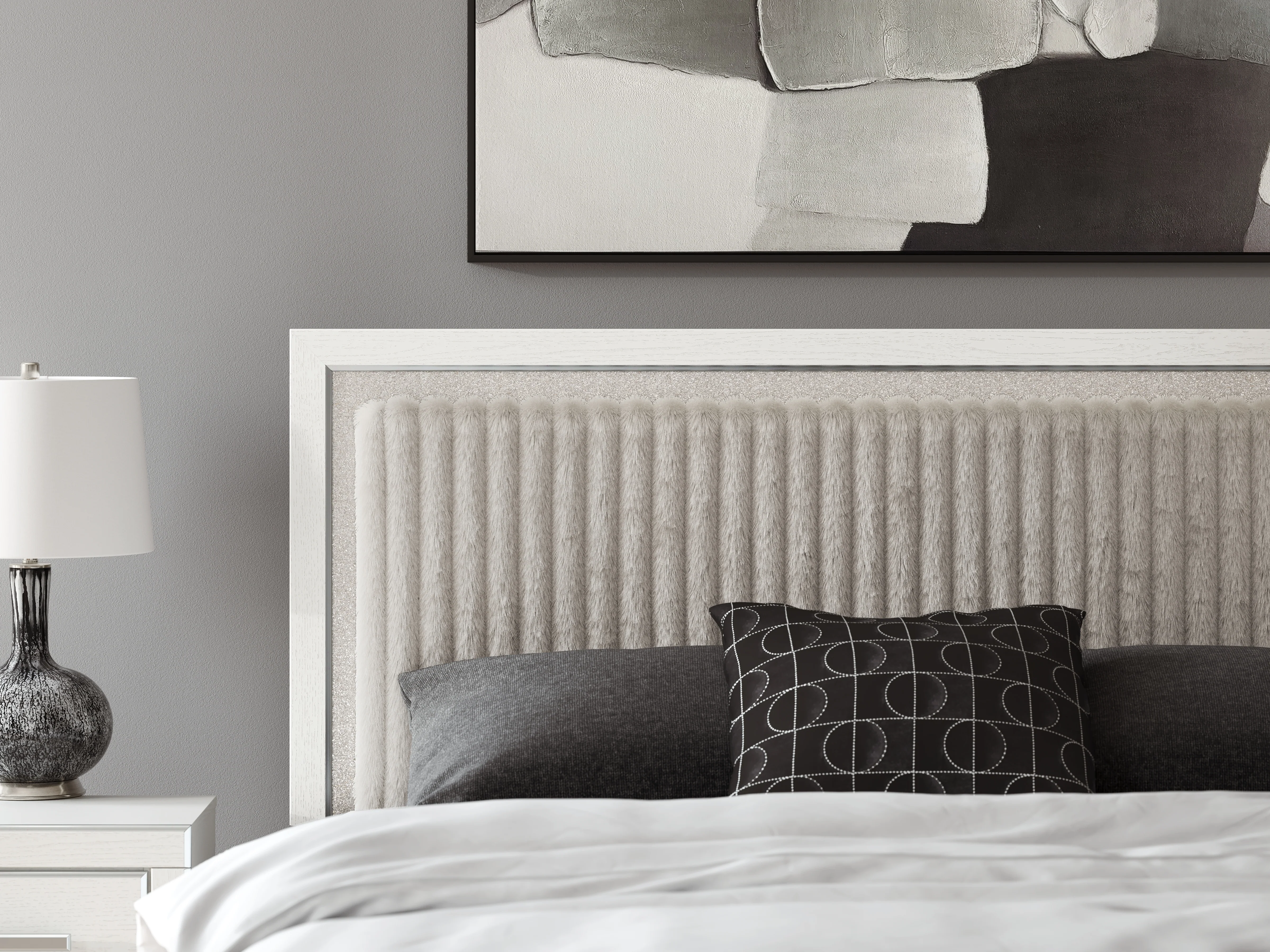 Zuraleus White King Upholstered Panel Platform Bed - Image 9