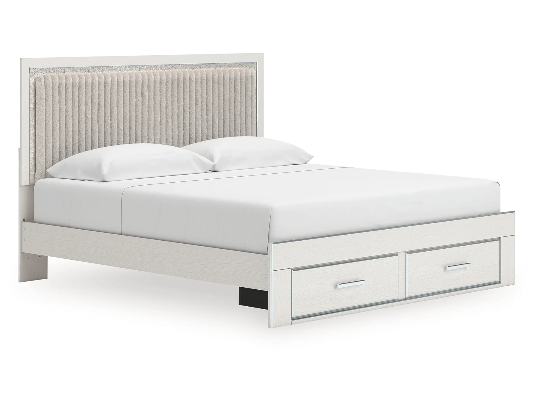 Zuraleus White King Upholstered Panel Platform Storage Bed