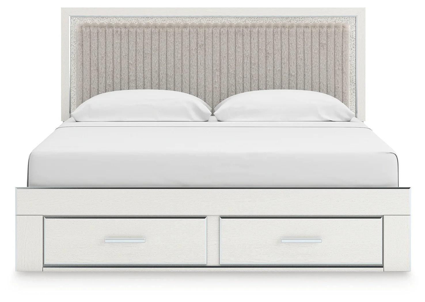 Zuraleus White King Upholstered Panel Platform Storage Bed - Image 2
