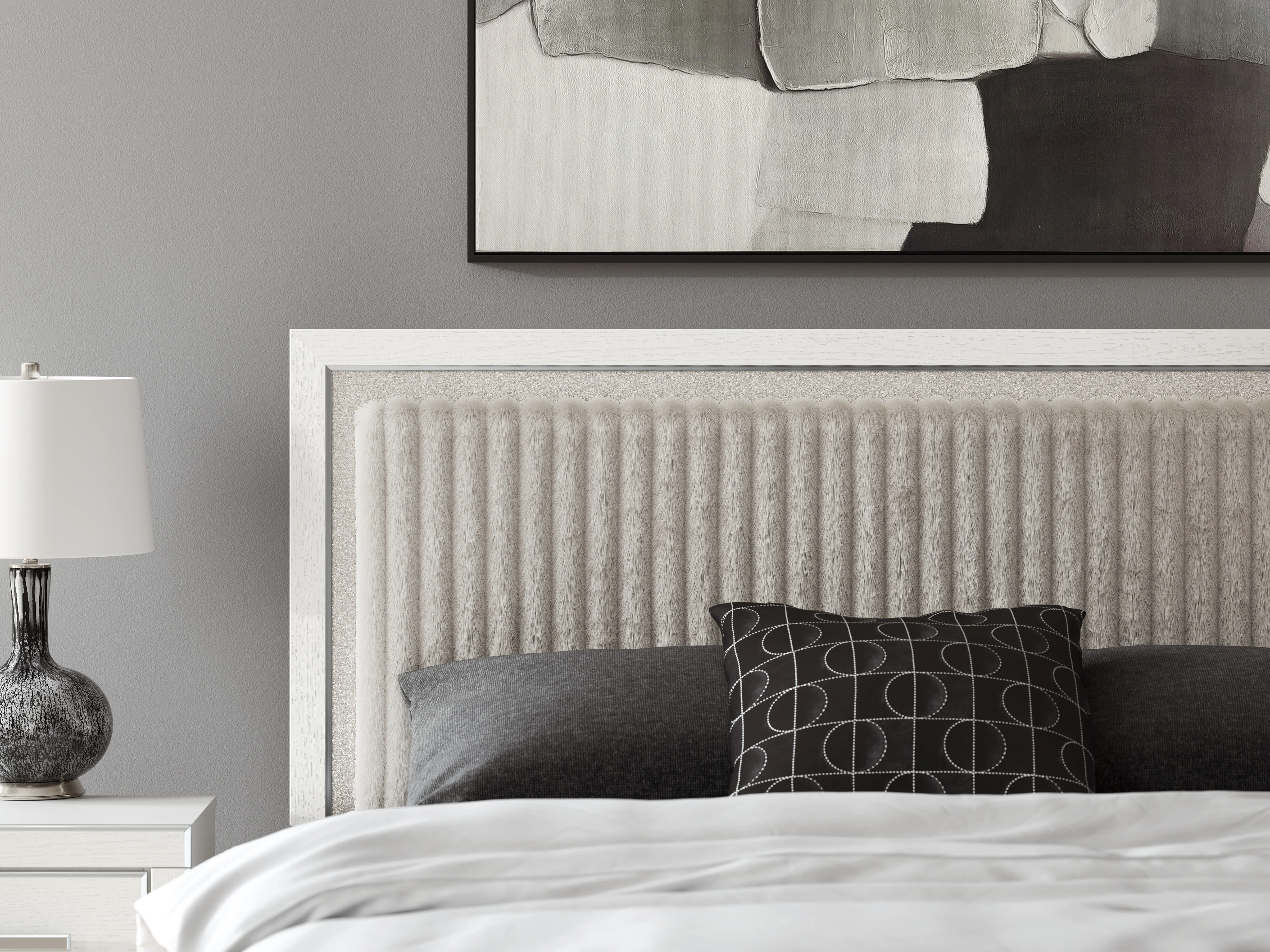 Zuraleus White King Upholstered Panel Platform Storage Bed - Image 6