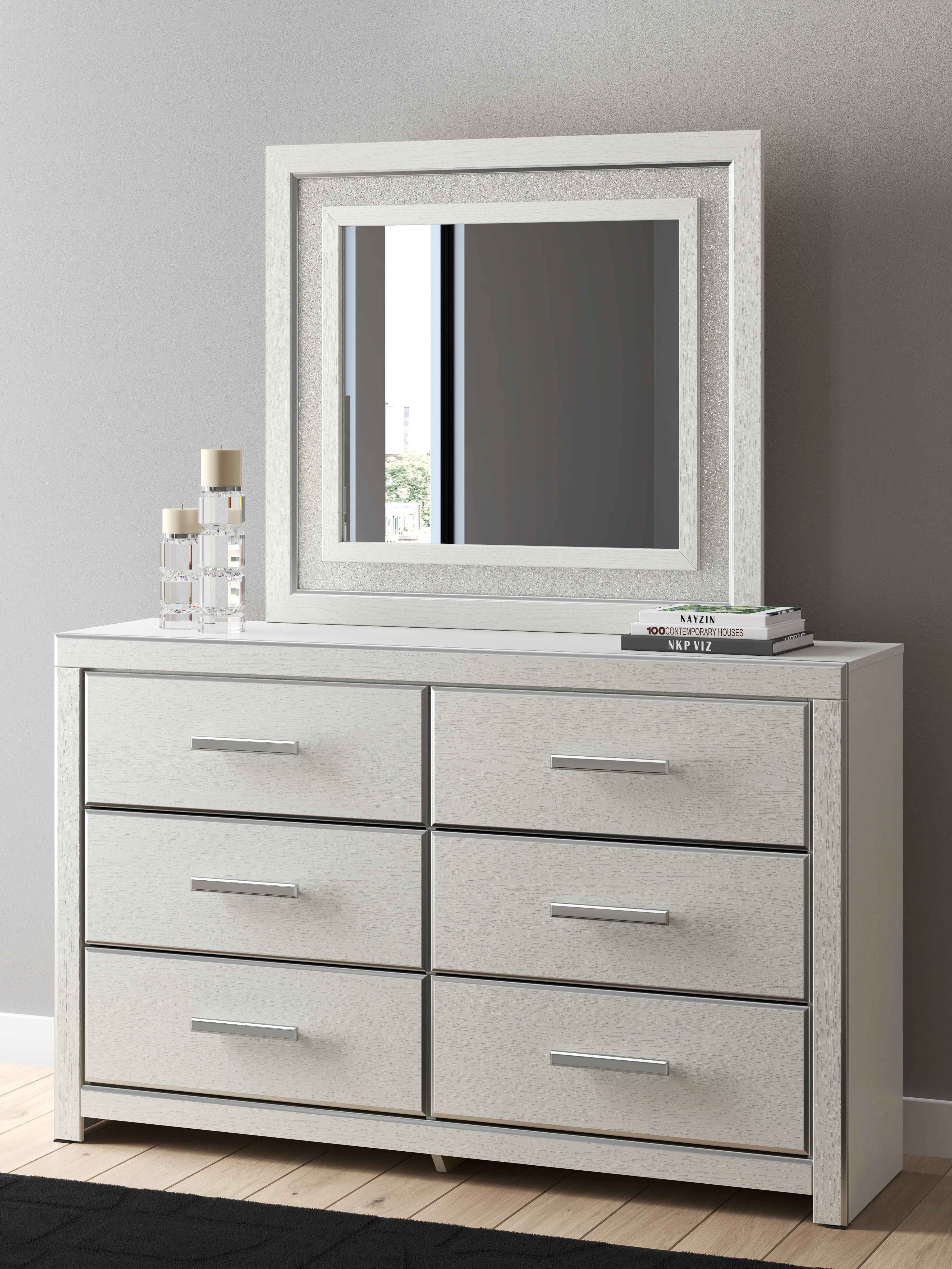 Zuraleus White Queen Upholstered Panel Bed, Dresser and Mirror - Image 15