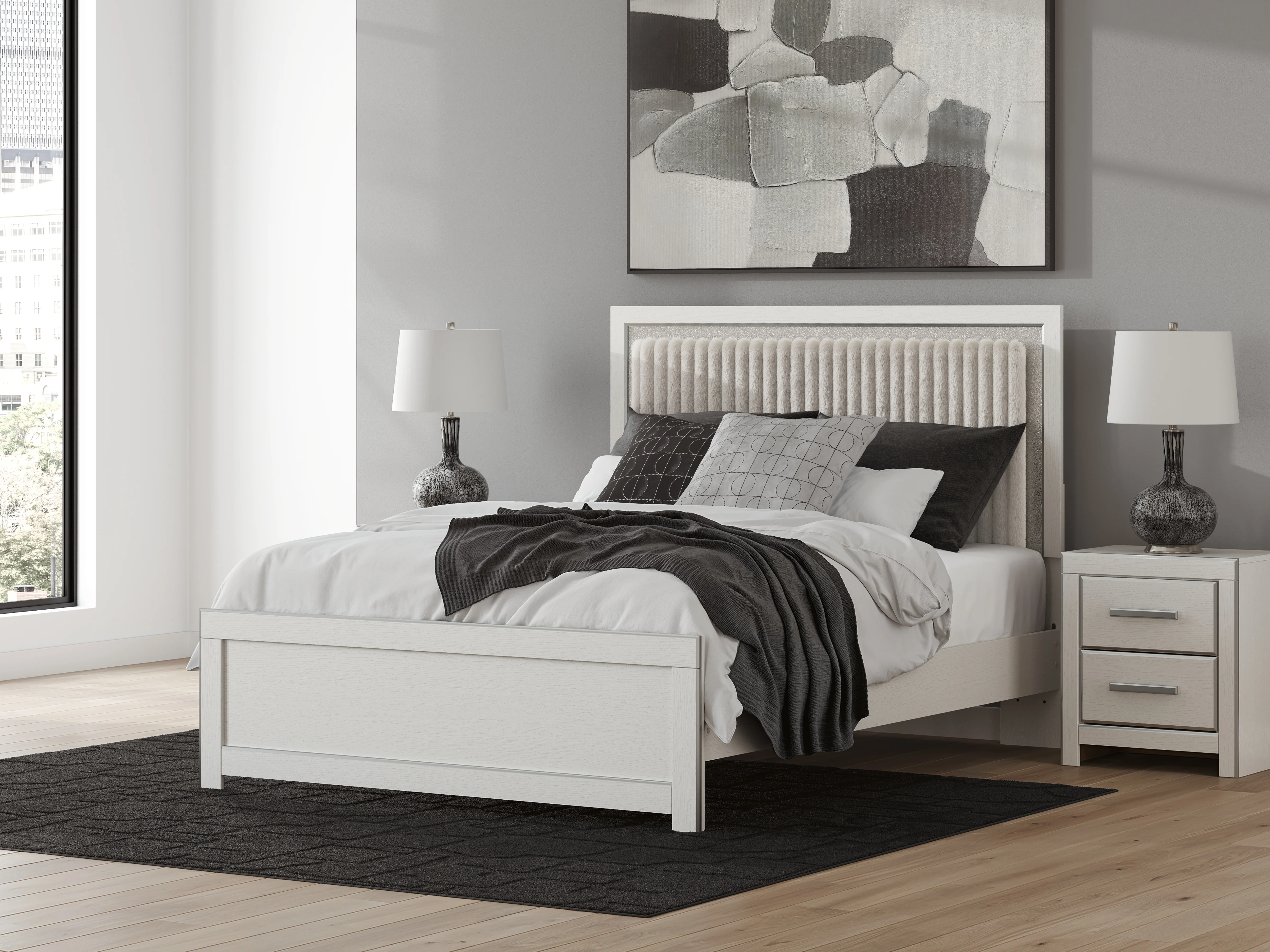 Zuraleus White Queen Upholstered Panel Platform Bed