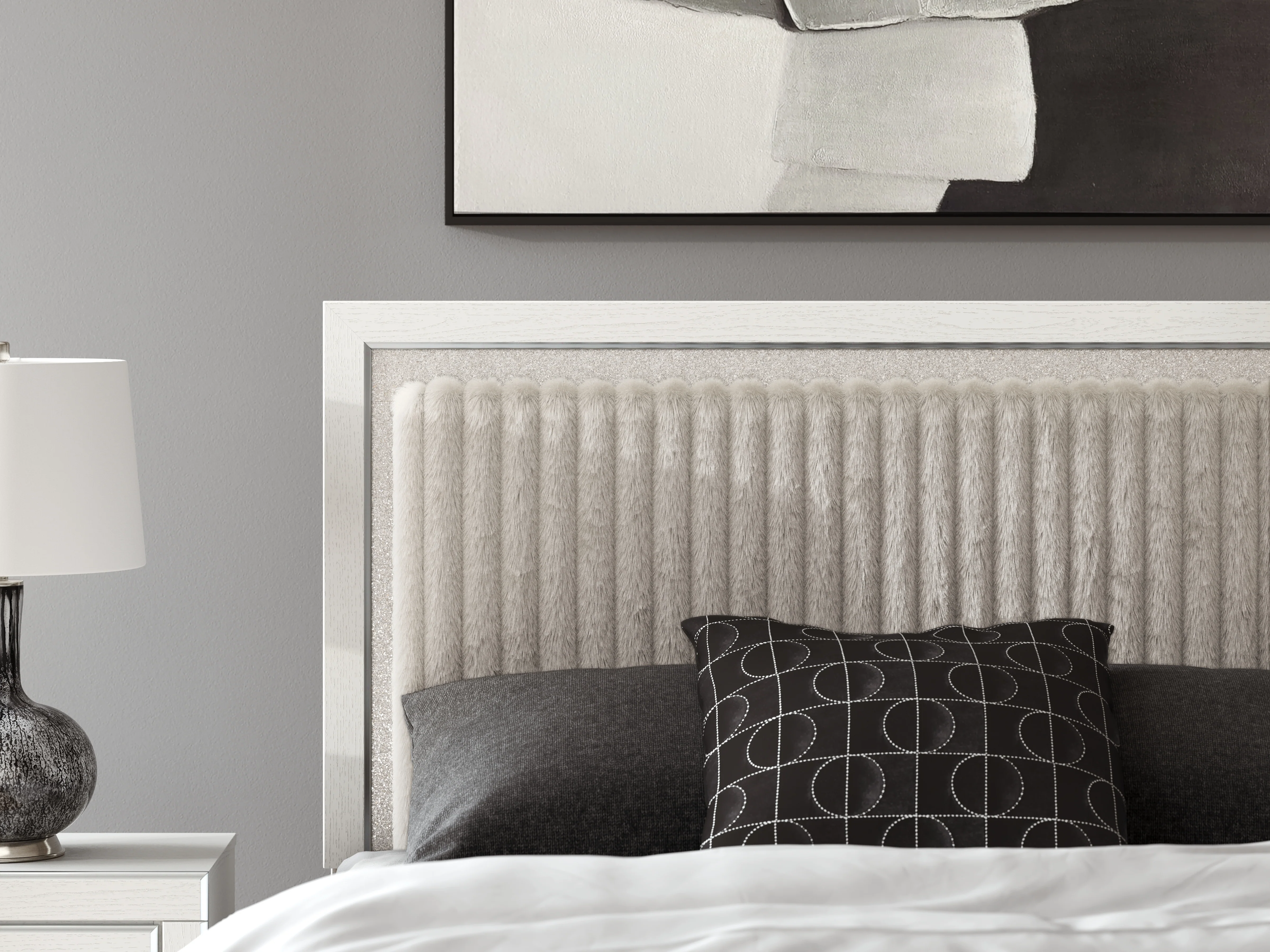 Zuraleus White Queen Upholstered Panel Platform Bed - Image 2
